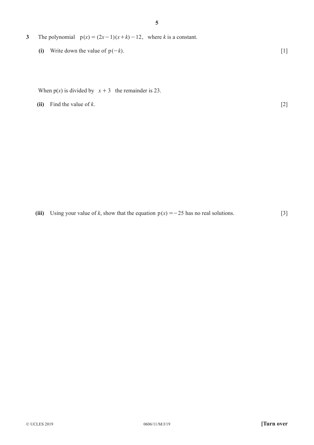 Cambridge IGCSE Mathematics - Additional 0606 2019 May/June Paper 1 · Variant 1 question paper, page 5 of 16