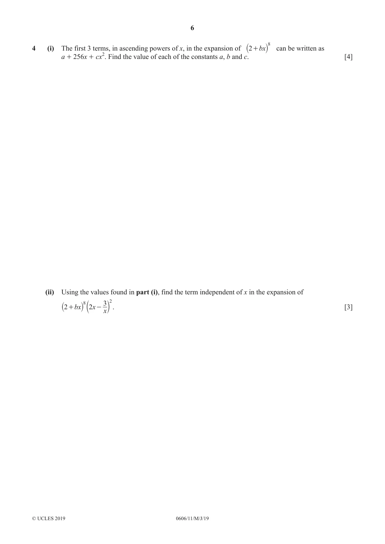 Cambridge IGCSE Mathematics - Additional 0606 2019 May/June Paper 1 · Variant 1 question paper, page 6 of 16