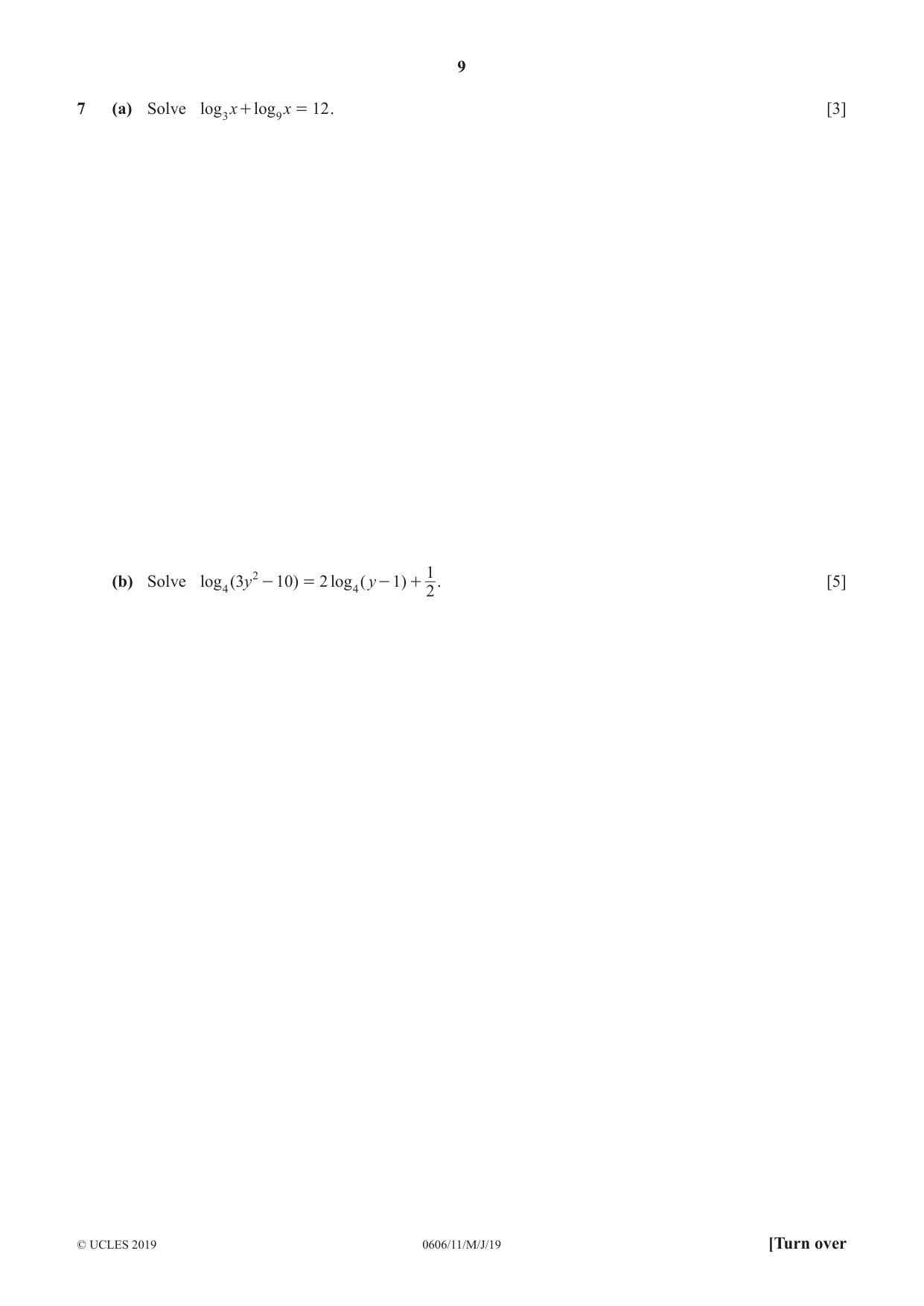 Cambridge IGCSE Mathematics - Additional 0606 2019 May/June Paper 1 · Variant 1 question paper, page 9 of 16