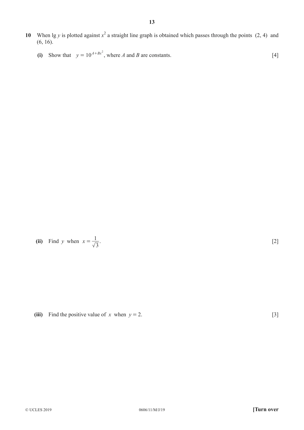 Cambridge IGCSE Mathematics - Additional 0606 2019 May/June Paper 1 · Variant 1 question paper, page 13 of 16
