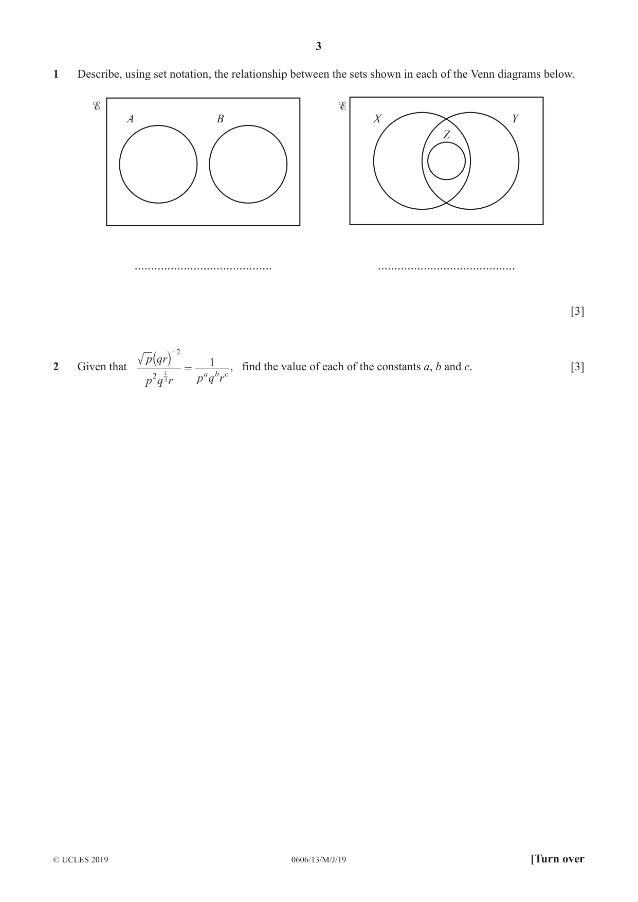 Cambridge IGCSE Mathematics - Additional 0606 2019 May/June Paper 1 · Variant 3 question paper, page 3 of 16