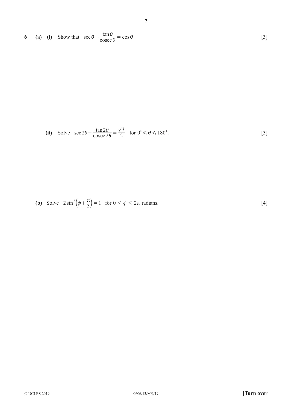 Cambridge IGCSE Mathematics - Additional 0606 2019 May/June Paper 1 · Variant 3 question paper, page 7 of 16