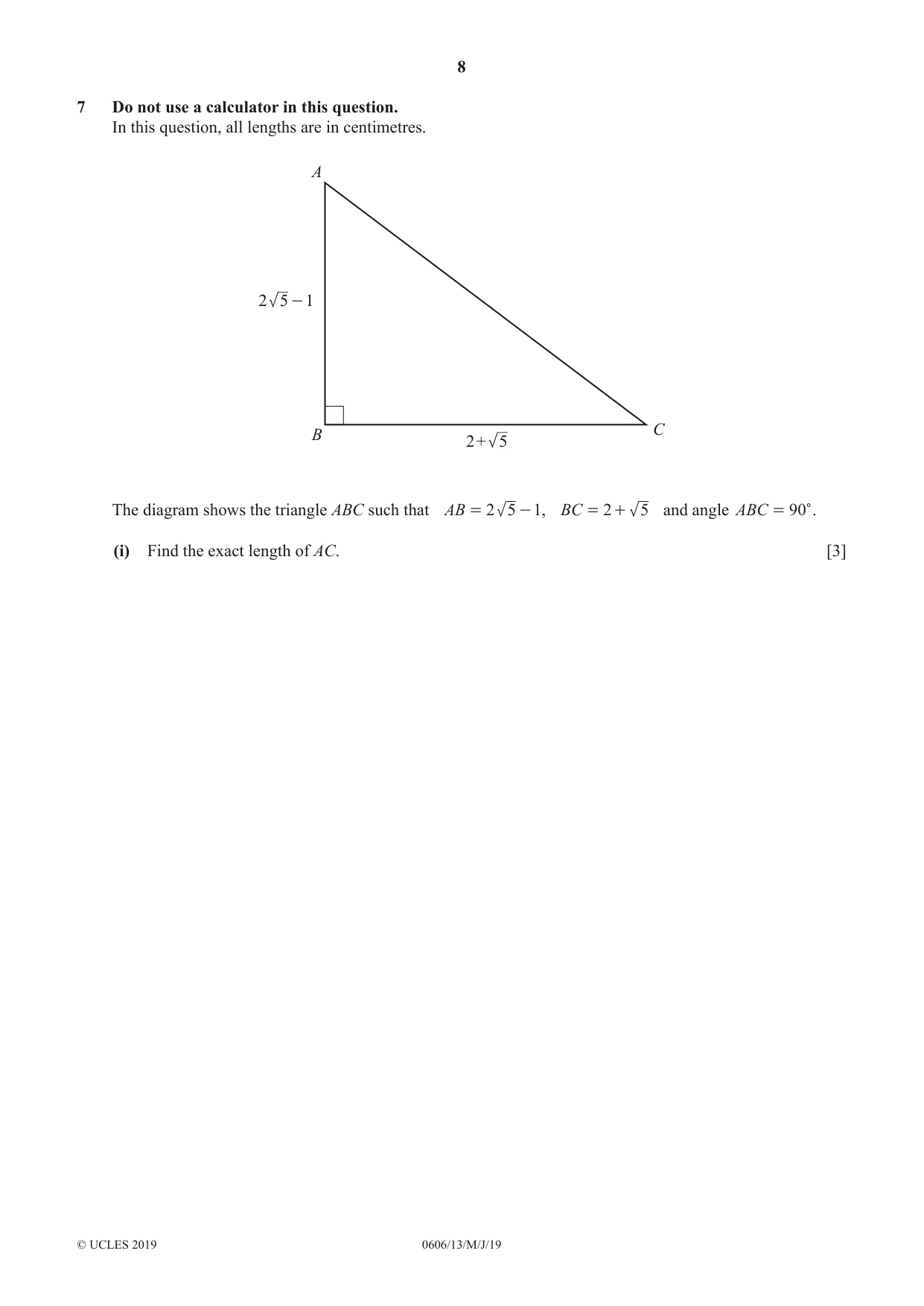 Cambridge IGCSE Mathematics - Additional 0606 2019 May/June Paper 1 · Variant 3 question paper, page 8 of 16