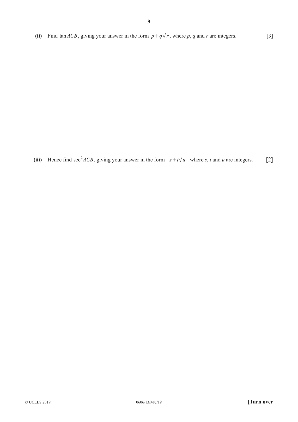 Cambridge IGCSE Mathematics - Additional 0606 2019 May/June Paper 1 · Variant 3 question paper, page 9 of 16