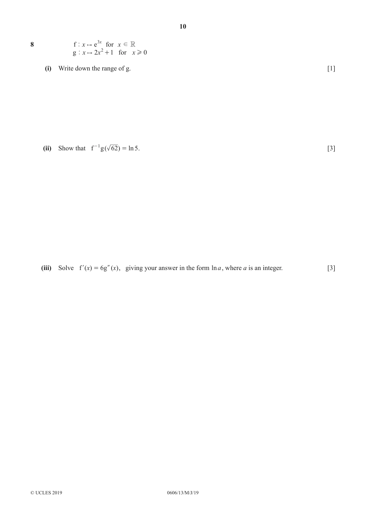 Cambridge IGCSE Mathematics - Additional 0606 2019 May/June Paper 1 · Variant 3 question paper, page 10 of 16