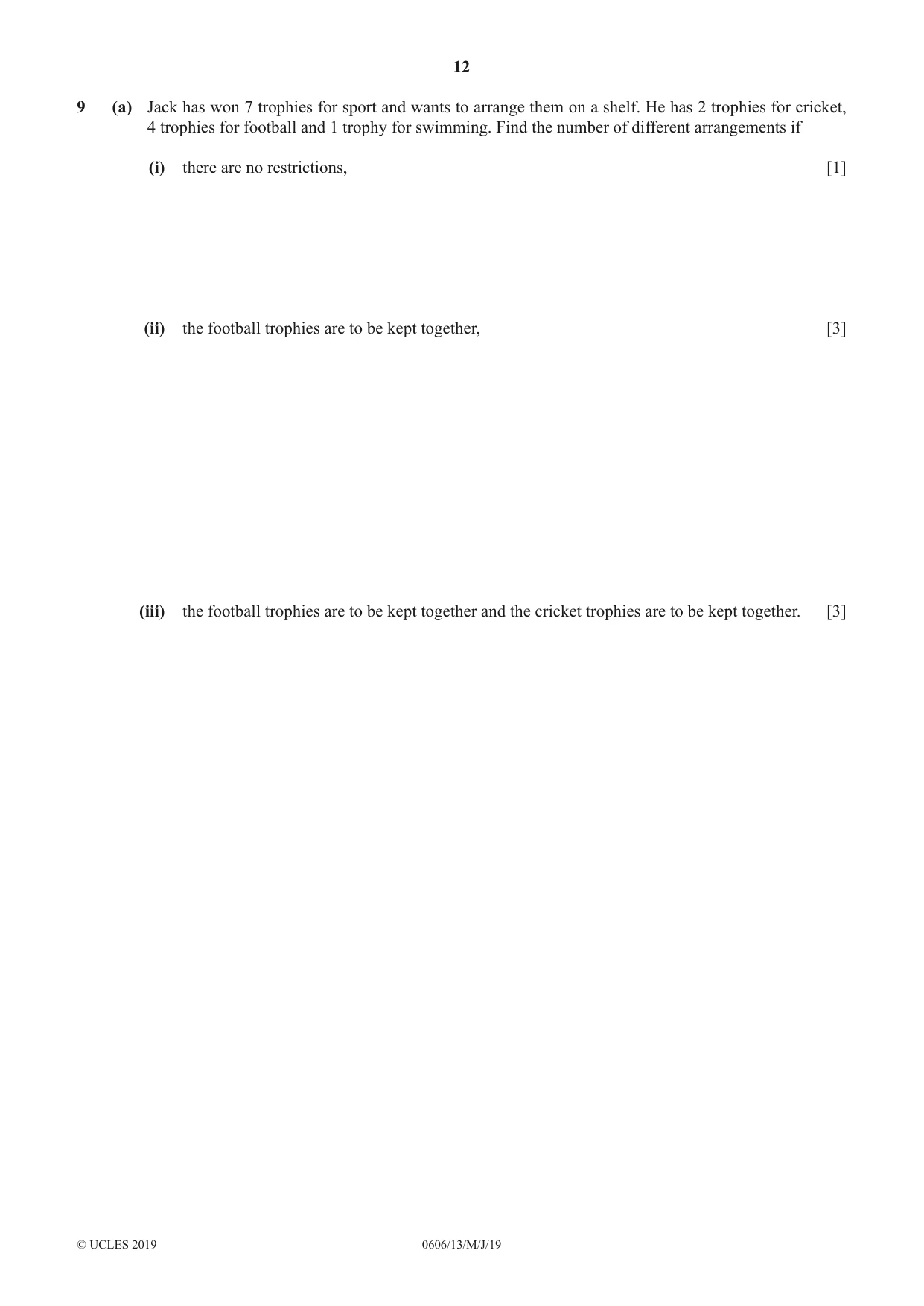 Cambridge IGCSE Mathematics - Additional 0606 2019 May/June Paper 1 · Variant 3 question paper, page 12 of 16