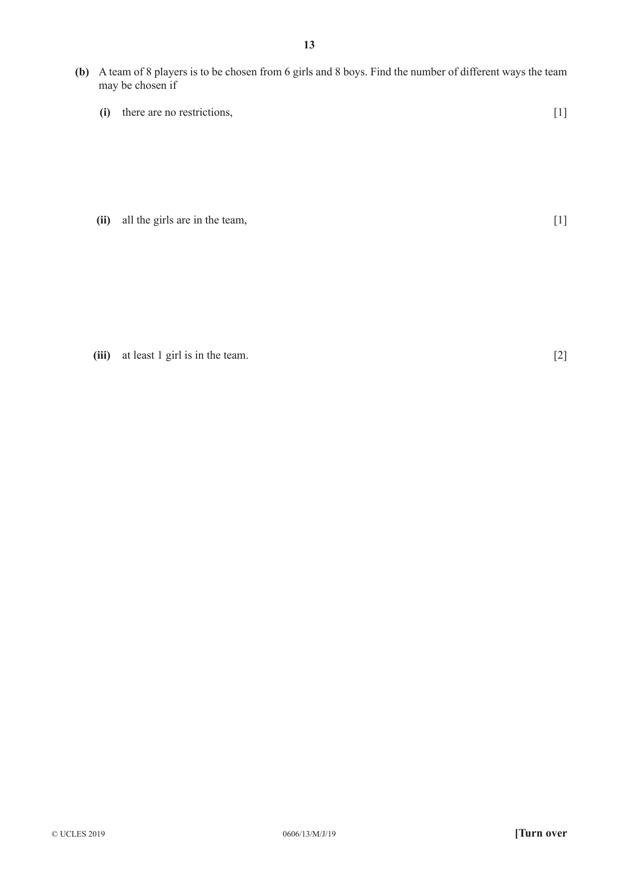 Cambridge IGCSE Mathematics - Additional 0606 2019 May/June Paper 1 · Variant 3 question paper, page 13 of 16