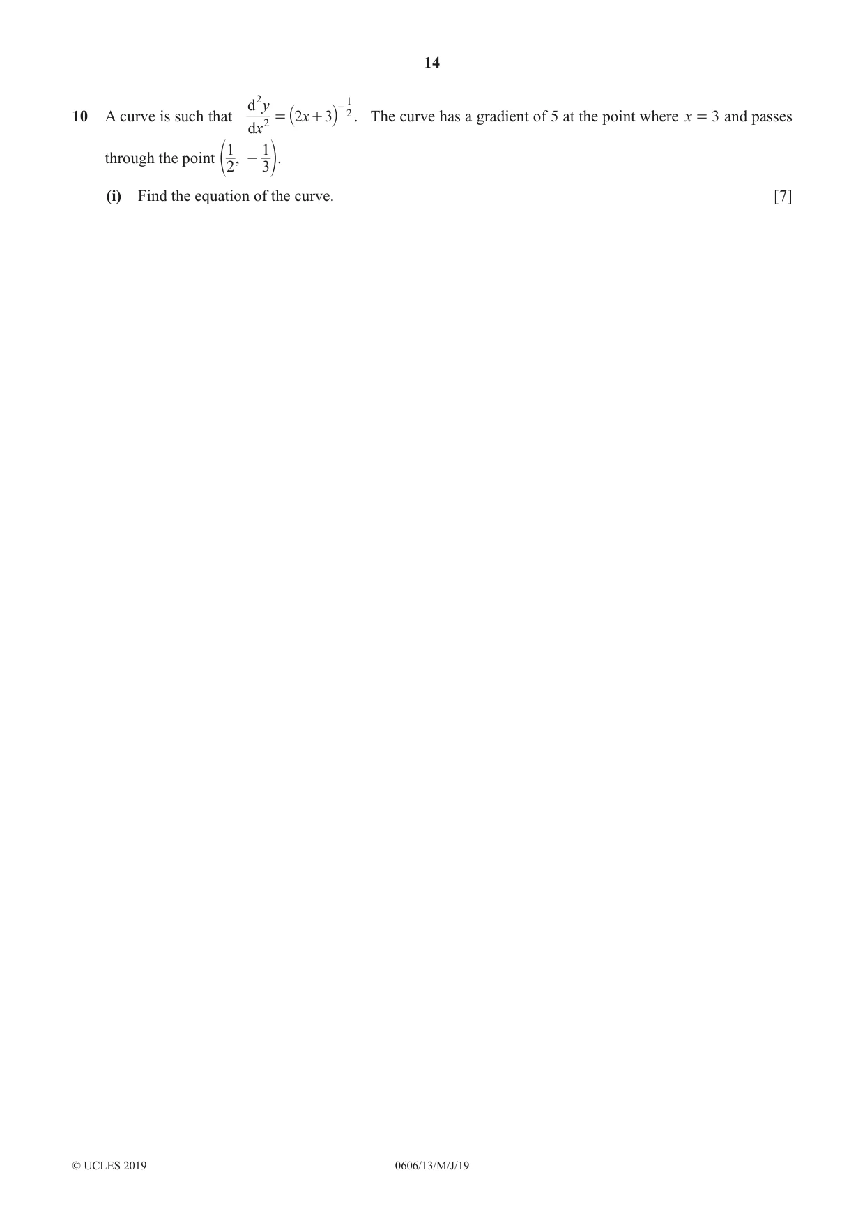 Cambridge IGCSE Mathematics - Additional 0606 2019 May/June Paper 1 · Variant 3 question paper, page 14 of 16