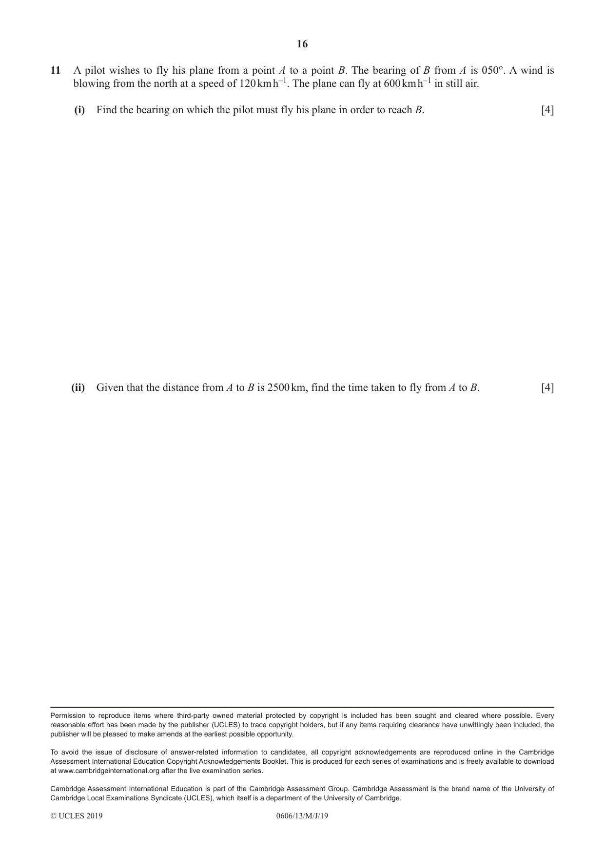 Cambridge IGCSE Mathematics - Additional 0606 2019 May/June Paper 1 · Variant 3 question paper, page 16 of 16