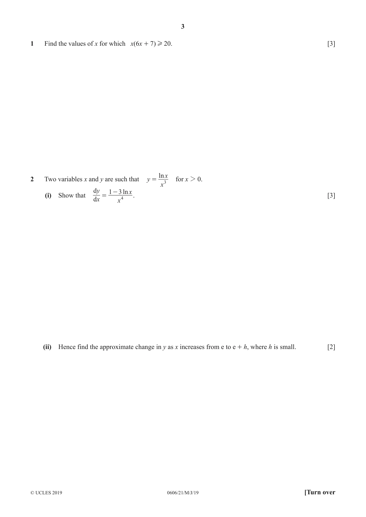 Cambridge IGCSE Mathematics - Additional 0606 2019 May/June Paper 2 · Variant 1 question paper, page 3 of 16