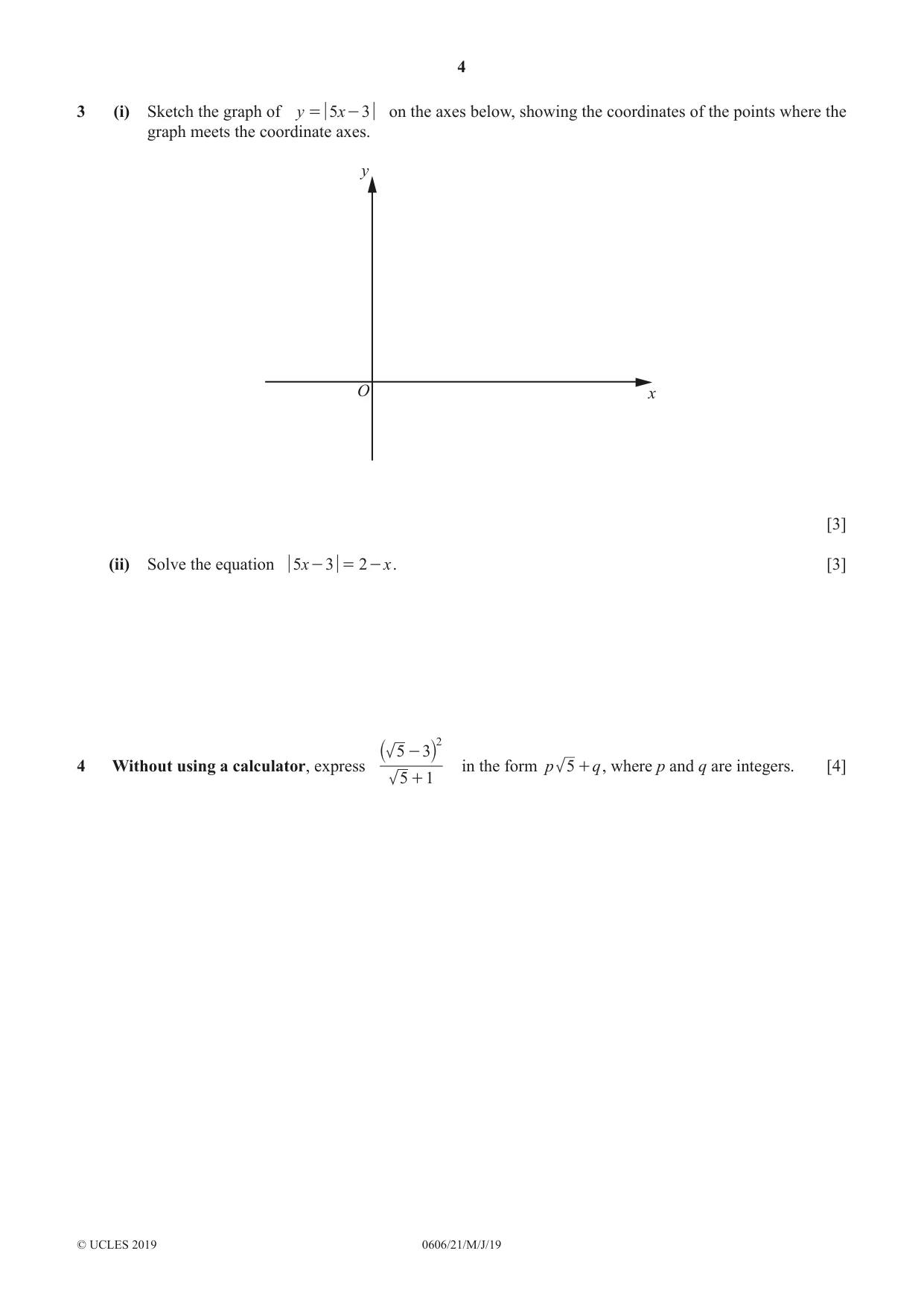 Cambridge IGCSE Mathematics - Additional 0606 2019 May/June Paper 2 · Variant 1 question paper, page 4 of 16