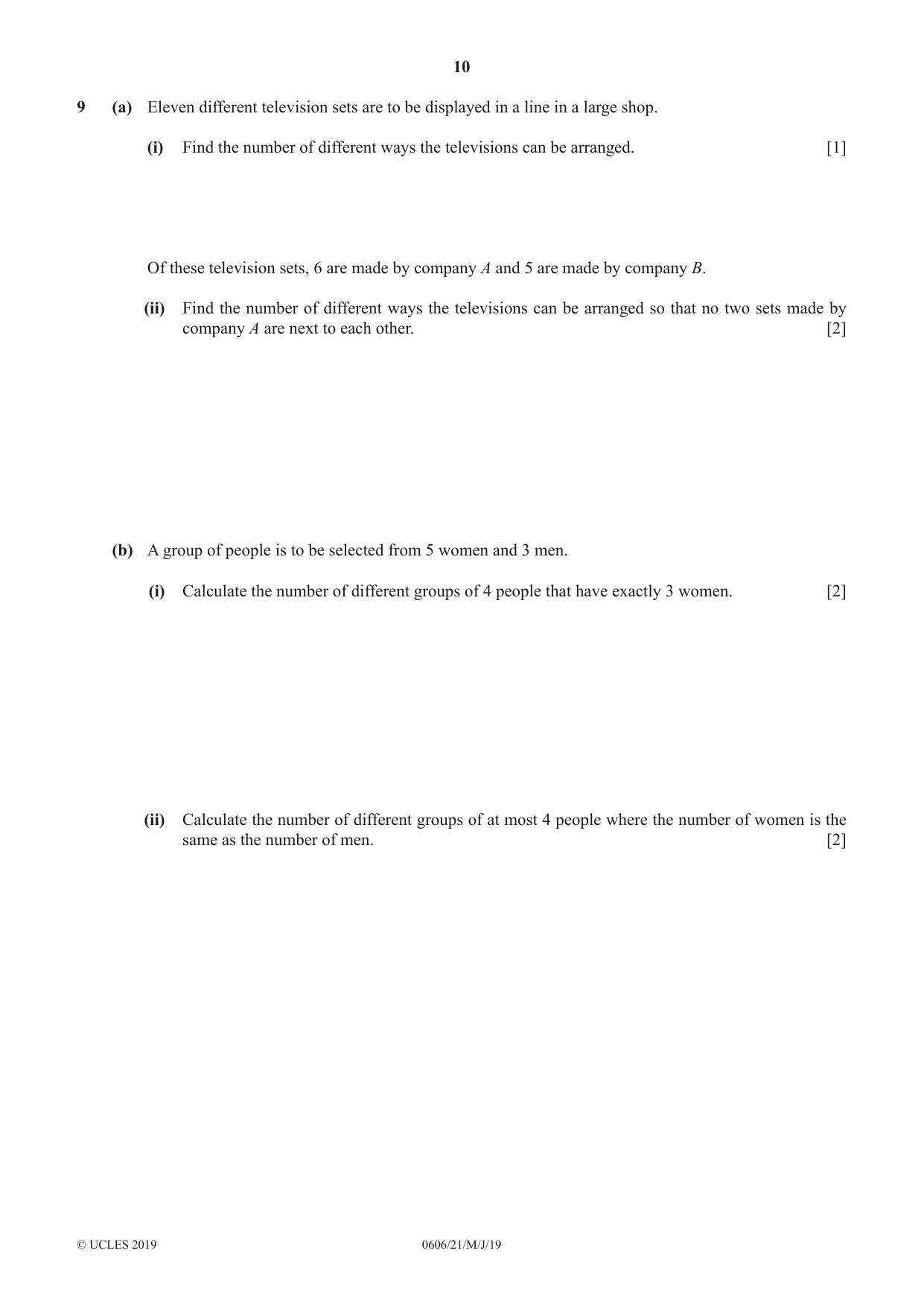 Cambridge IGCSE Mathematics - Additional 0606 2019 May/June Paper 2 · Variant 1 question paper, page 10 of 16