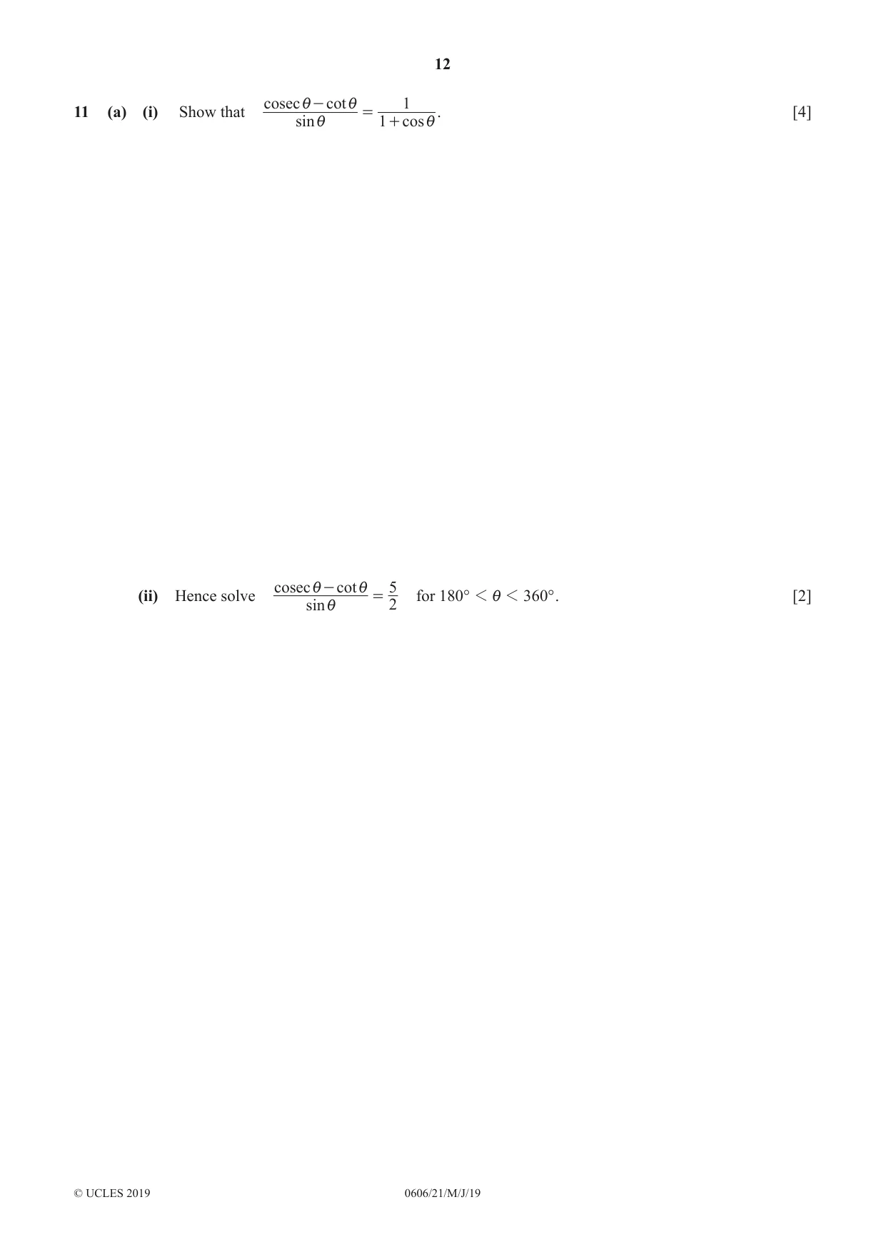 Cambridge IGCSE Mathematics - Additional 0606 2019 May/June Paper 2 · Variant 1 question paper, page 12 of 16