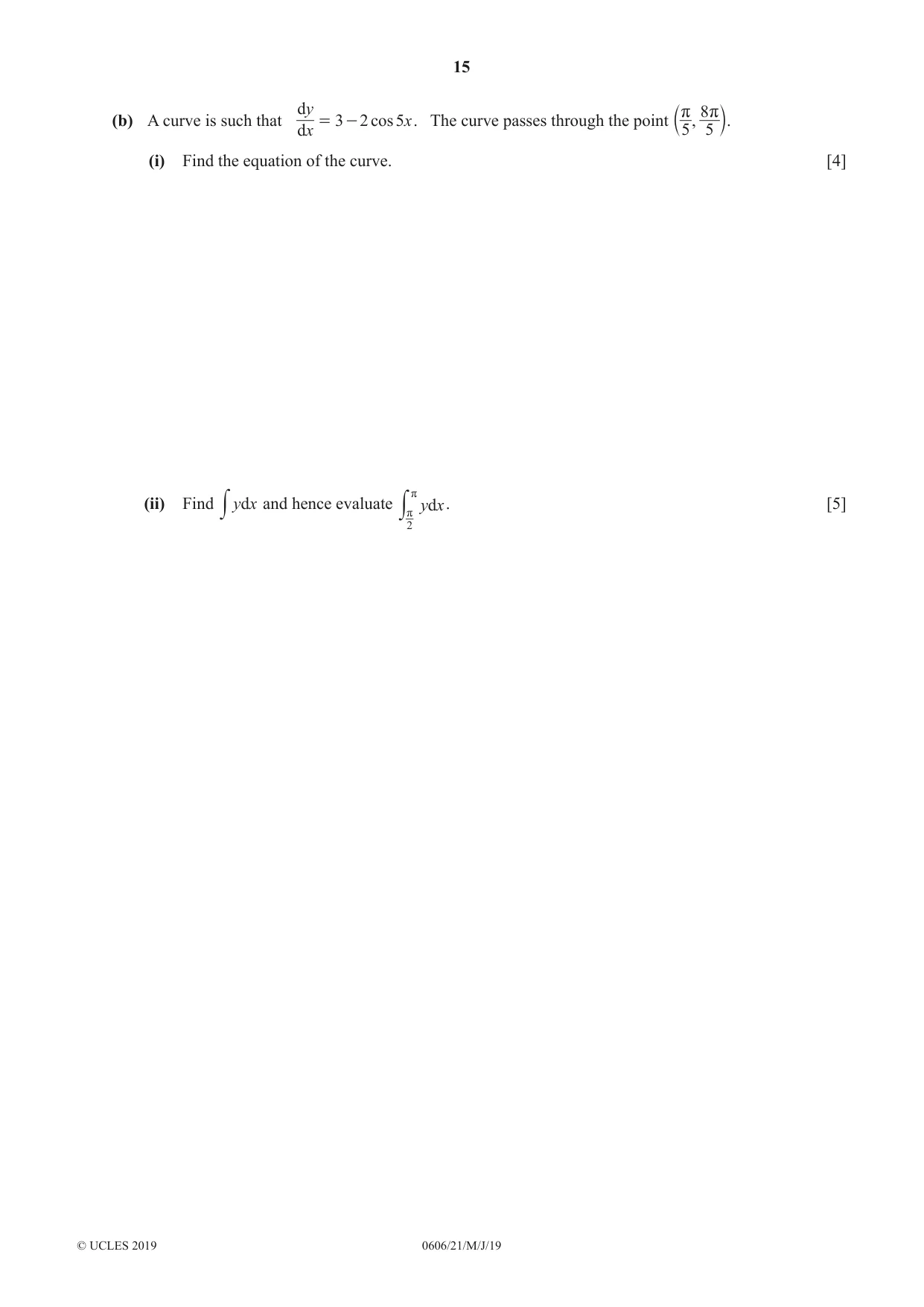 Cambridge IGCSE Mathematics - Additional 0606 2019 May/June Paper 2 · Variant 1 question paper, page 15 of 16