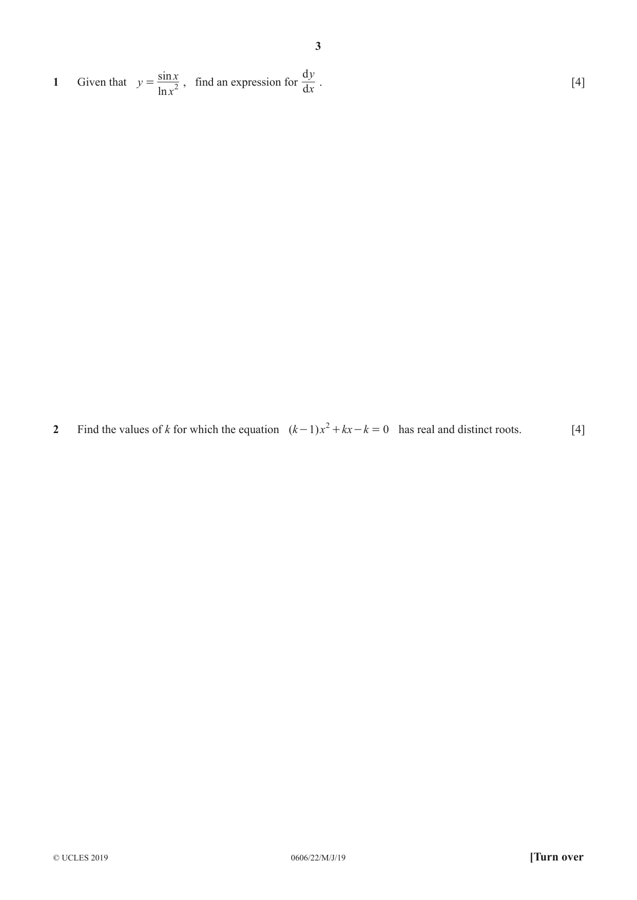 Cambridge IGCSE Mathematics - Additional 0606 2019 May/June Paper 2 · Variant 2 question paper, page 3 of 16