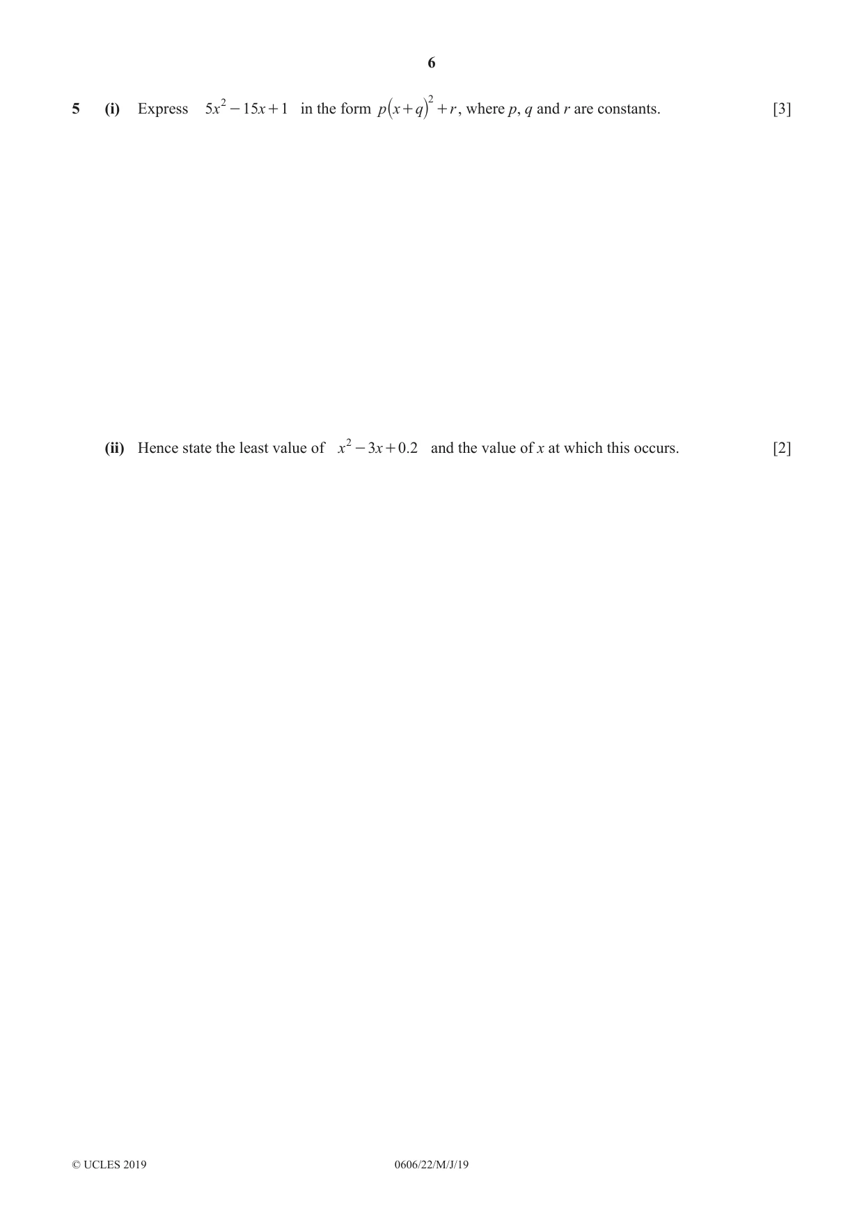 Cambridge IGCSE Mathematics - Additional 0606 2019 May/June Paper 2 · Variant 2 question paper, page 6 of 16