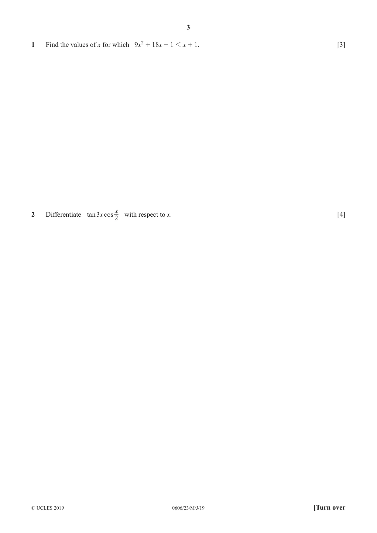 Cambridge IGCSE Mathematics - Additional 0606 2019 May/June Paper 2 · Variant 3 question paper, page 3 of 16