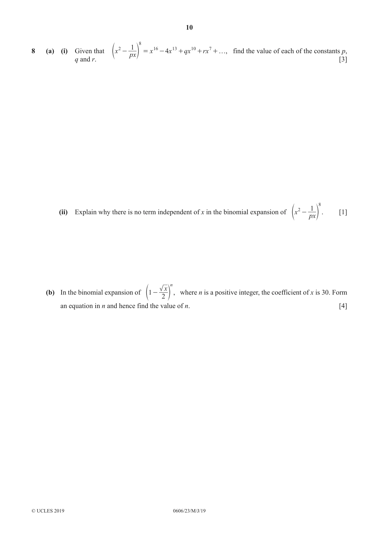 Cambridge IGCSE Mathematics - Additional 0606 2019 May/June Paper 2 · Variant 3 question paper, page 10 of 16