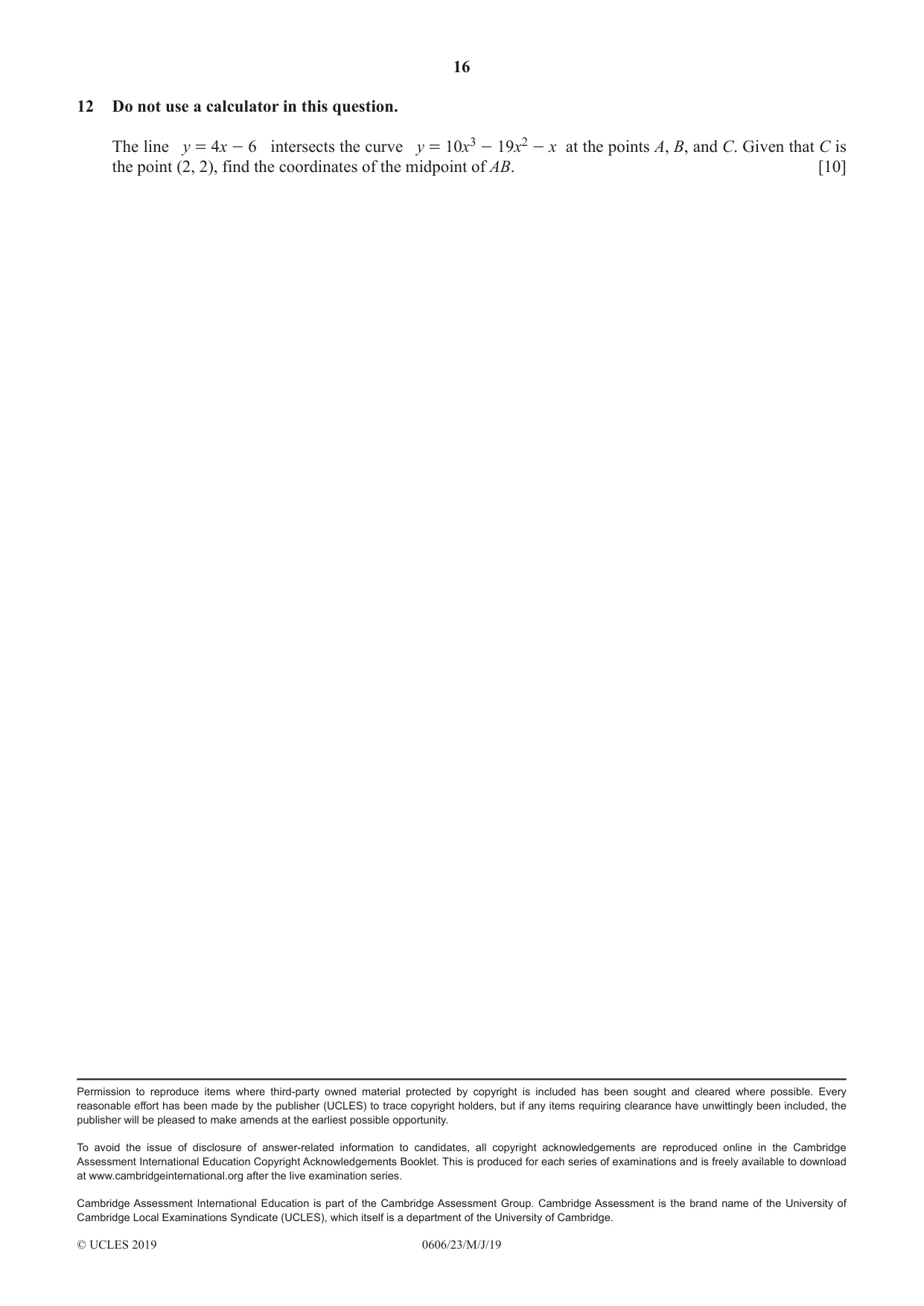 Cambridge IGCSE Mathematics - Additional 0606 2019 May/June Paper 2 · Variant 3 question paper, page 16 of 16
