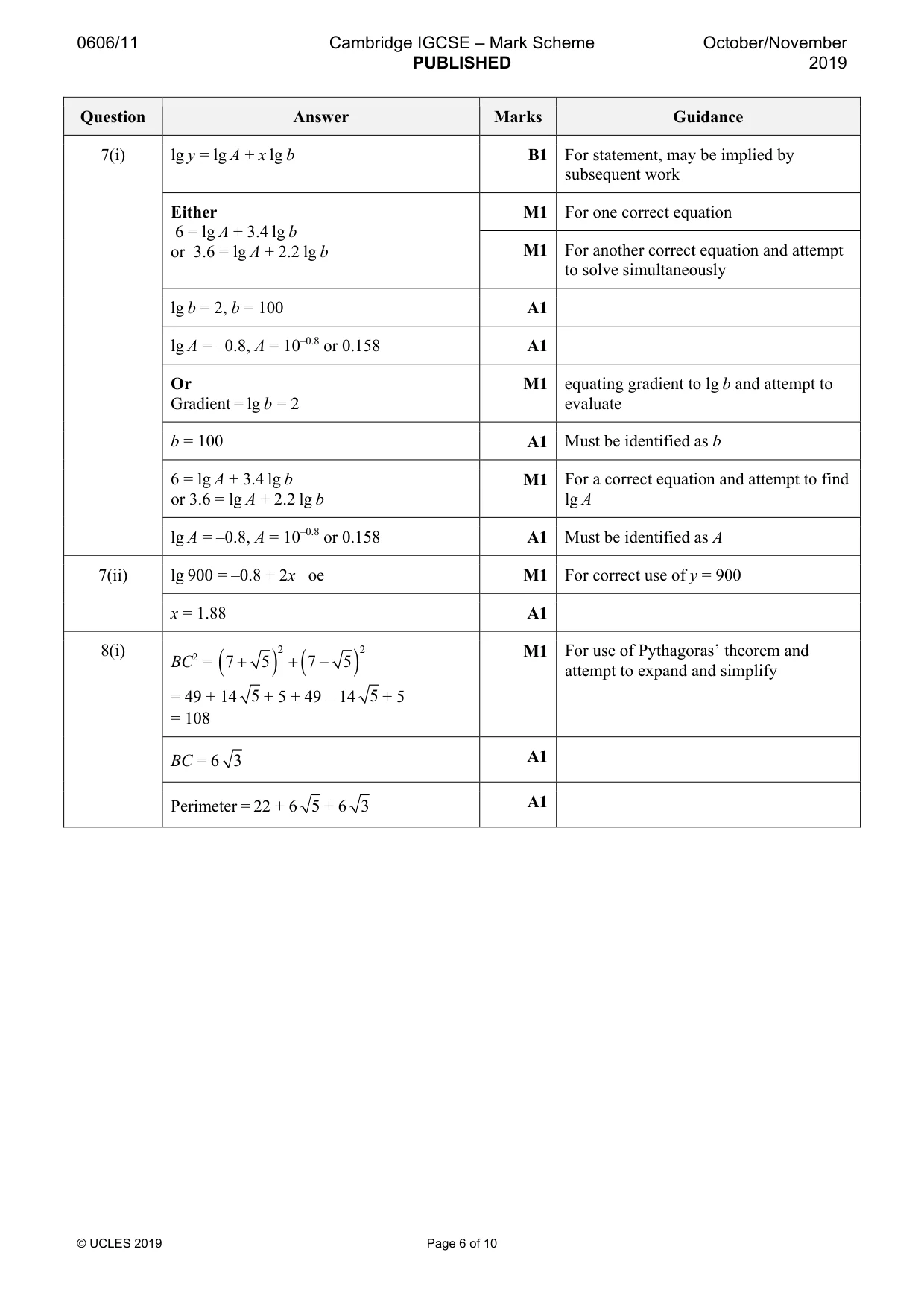 Mark scheme, page 6 of 10