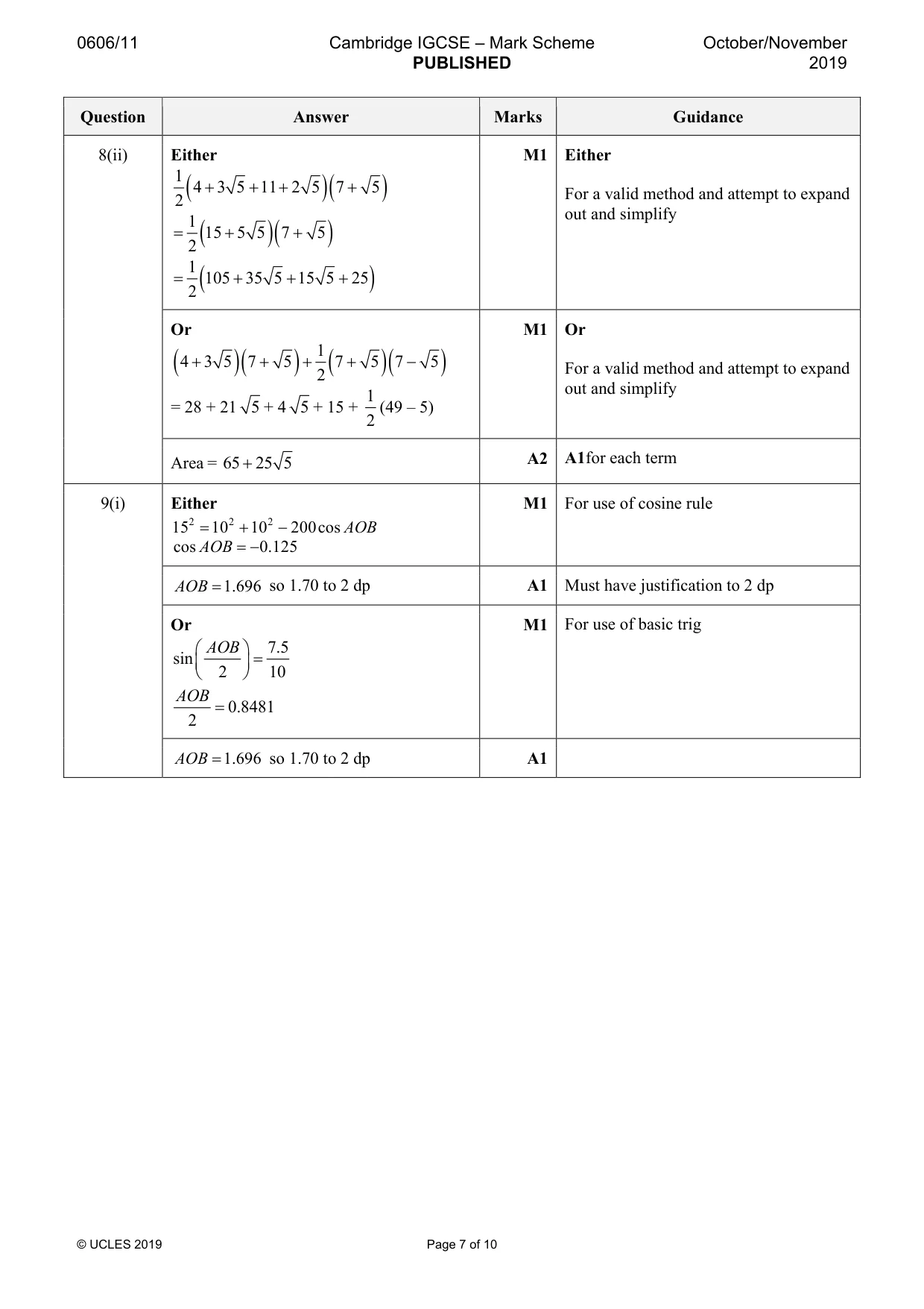 Mark scheme, page 7 of 10