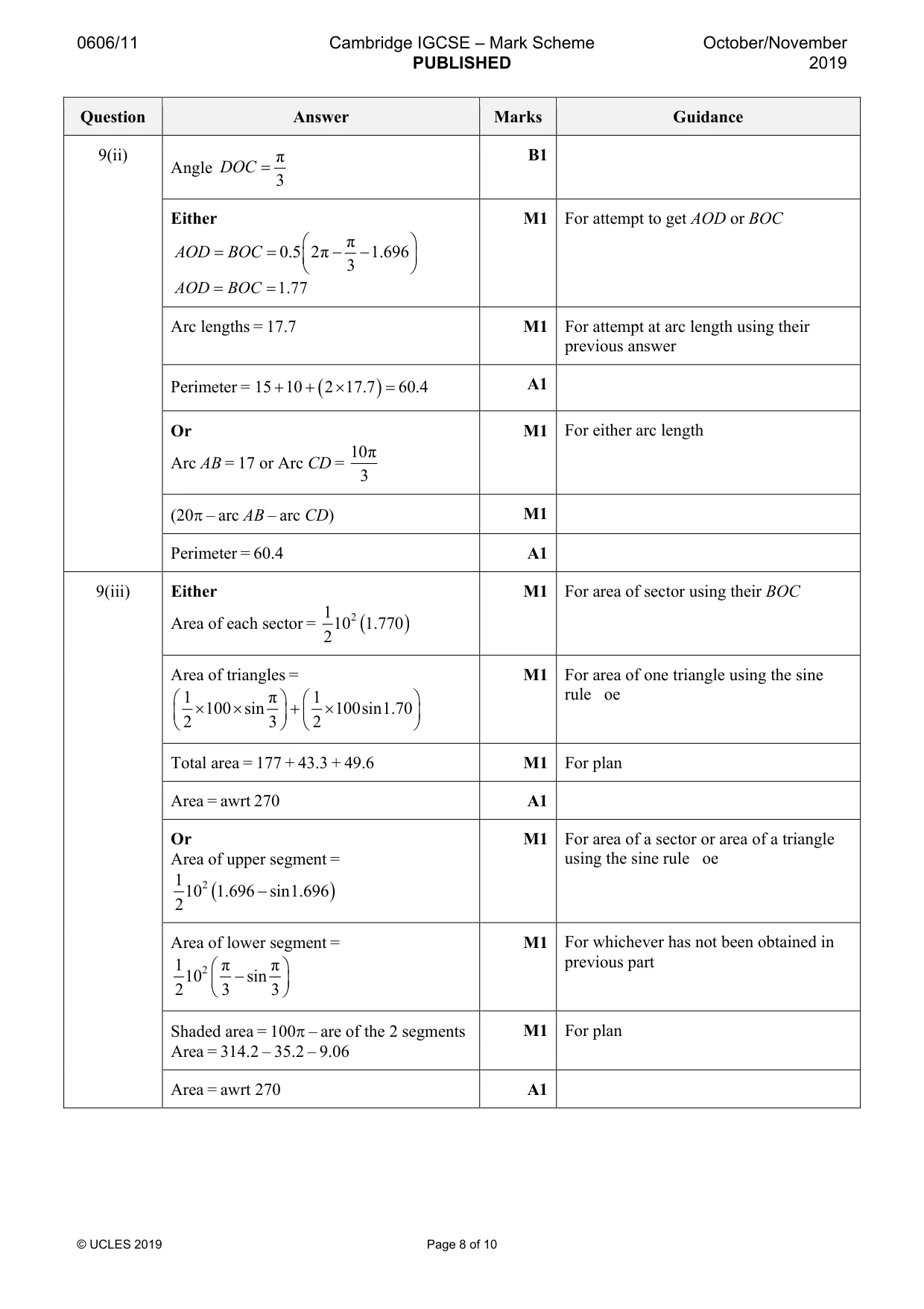 Mark scheme, page 8 of 10