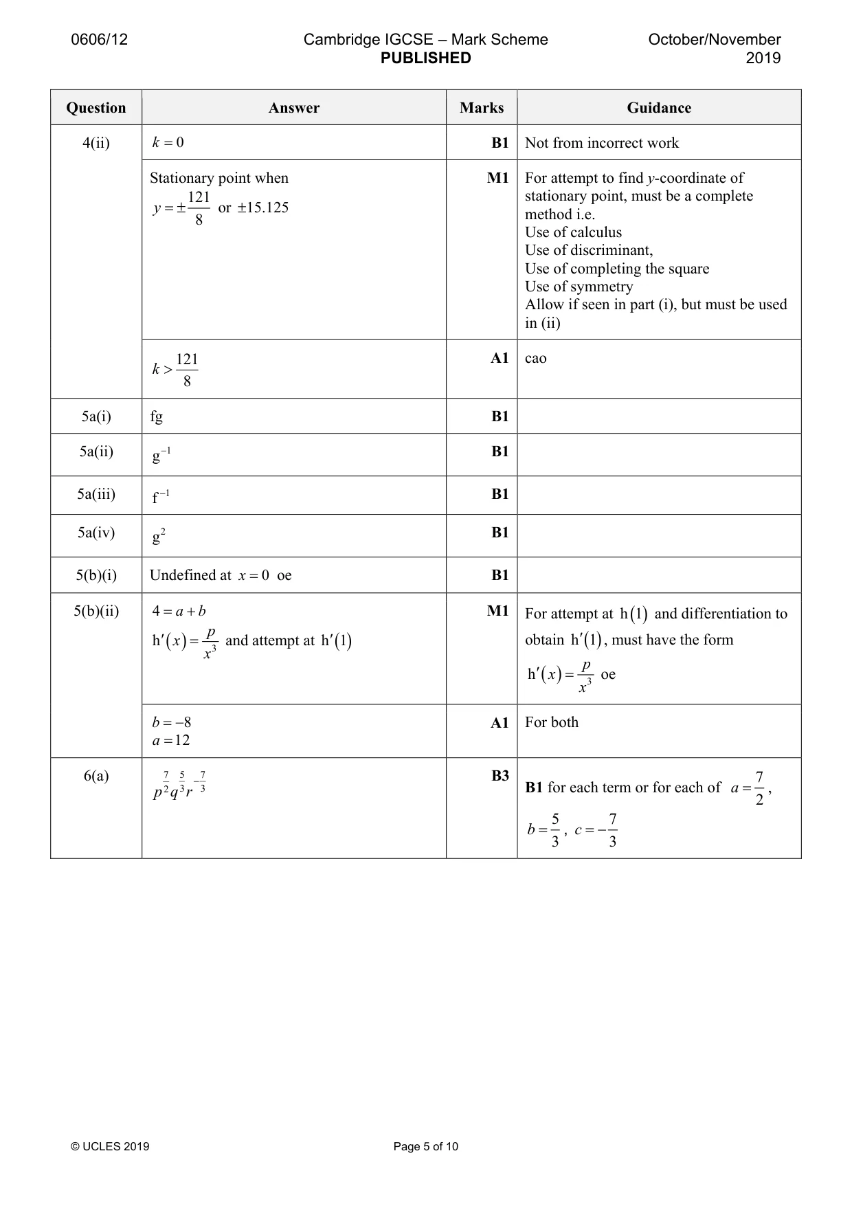 Mark scheme, page 5 of 10