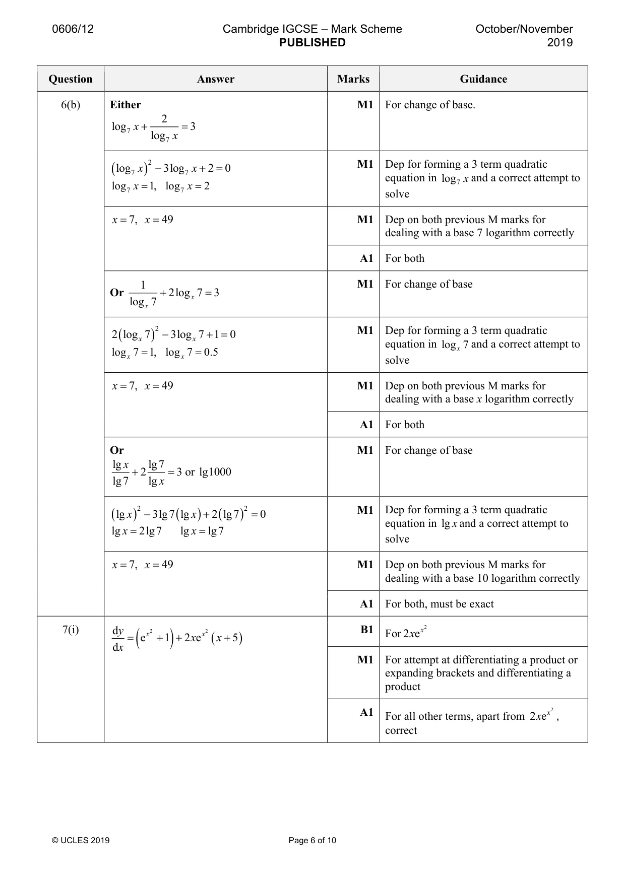 Mark scheme, page 6 of 10