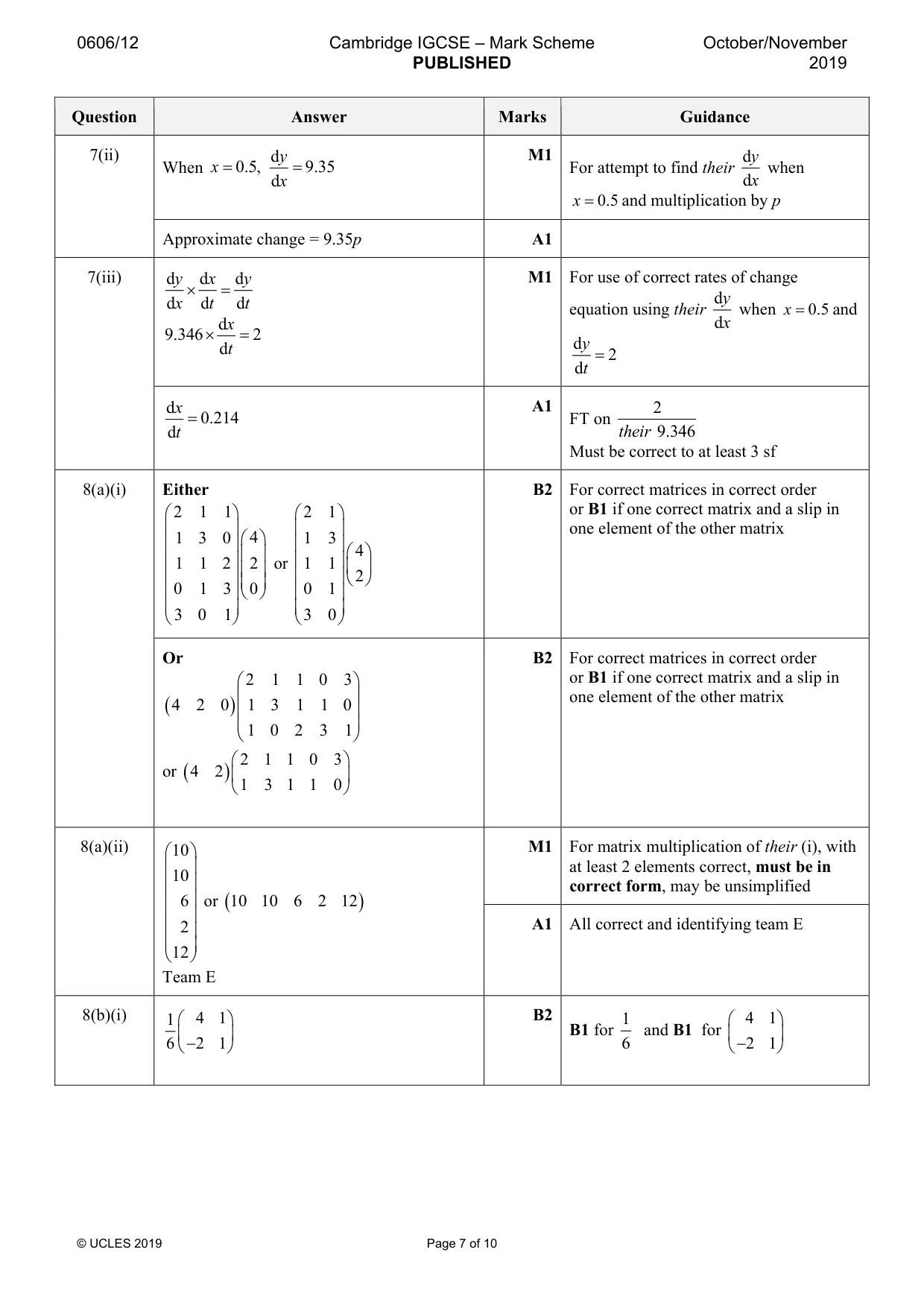 Mark scheme, page 7 of 10