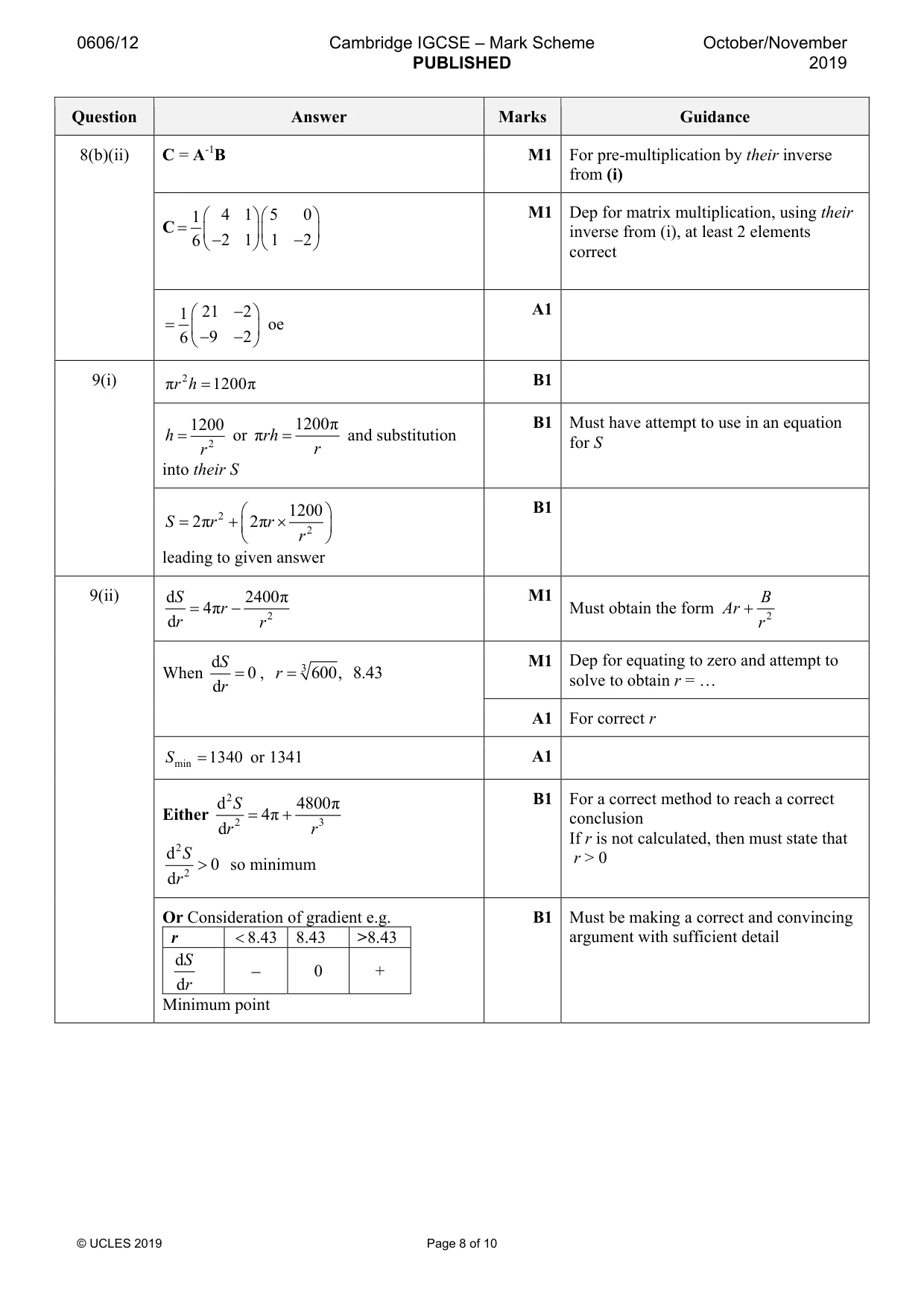 Mark scheme, page 8 of 10