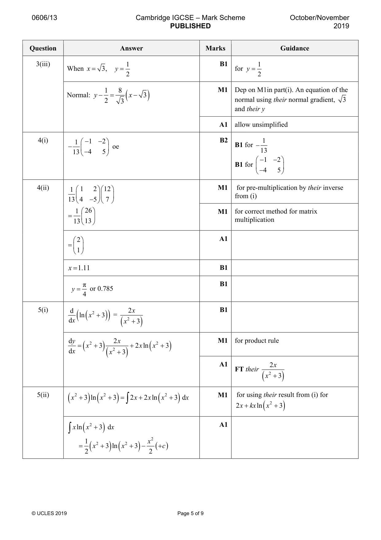 Mark scheme, page 5 of 9