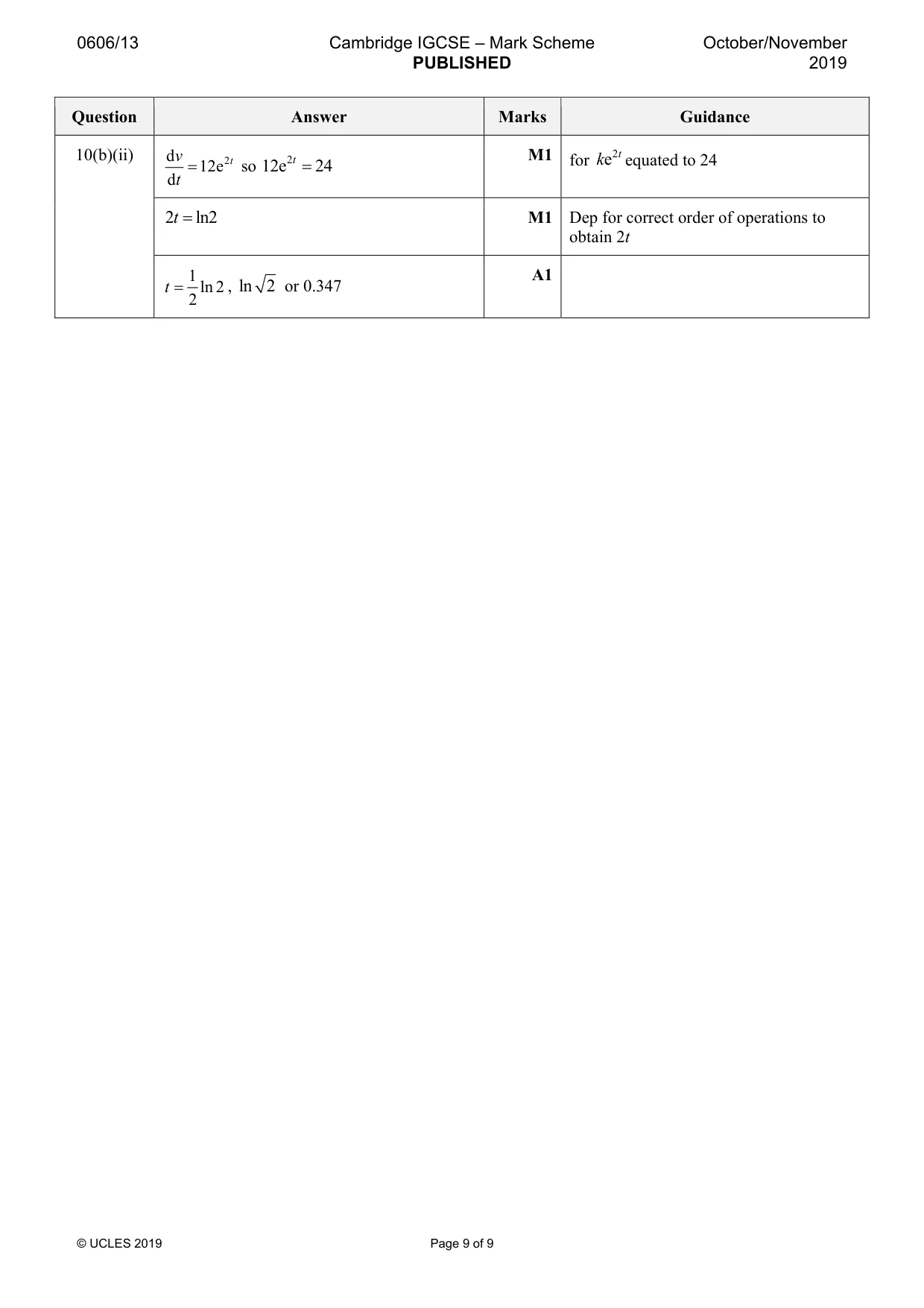 Mark scheme, page 9 of 9