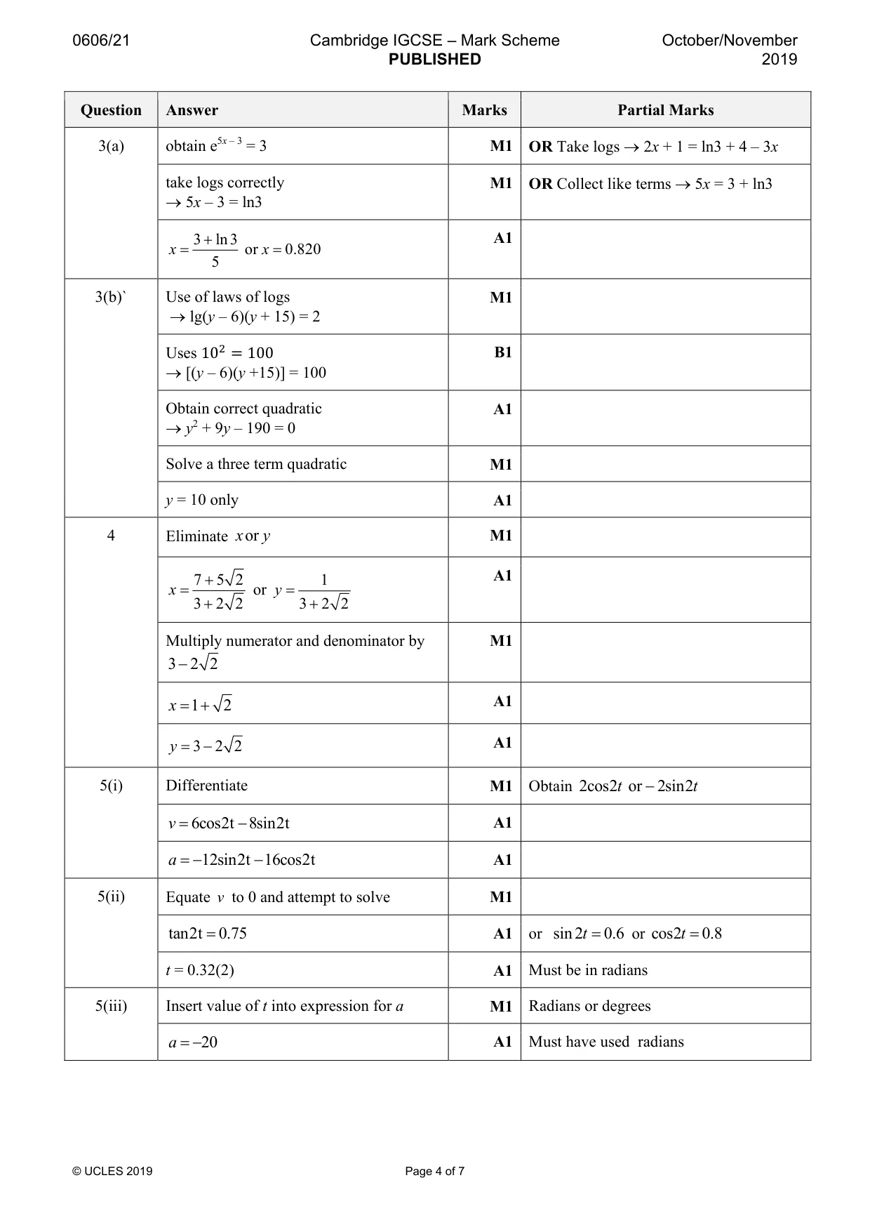 Mark scheme, page 4 of 7