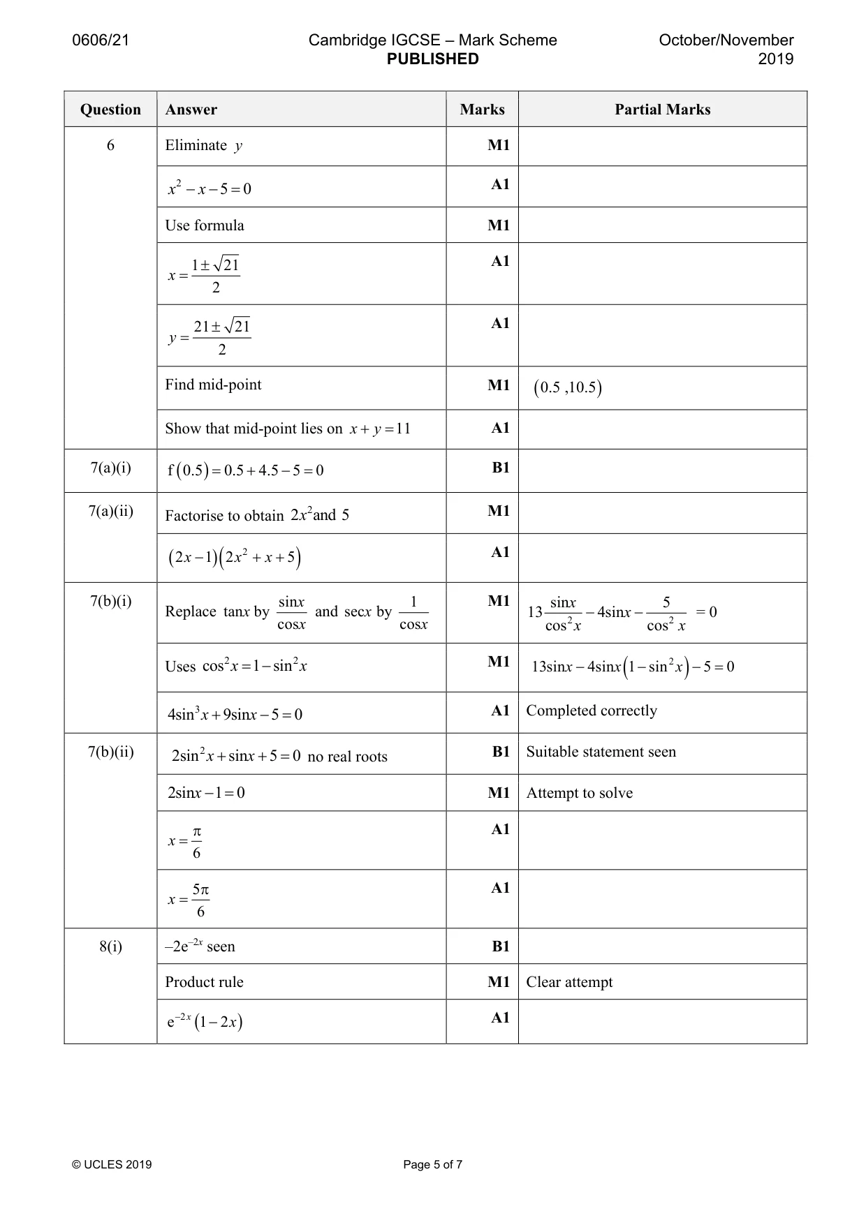 Mark scheme, page 5 of 7