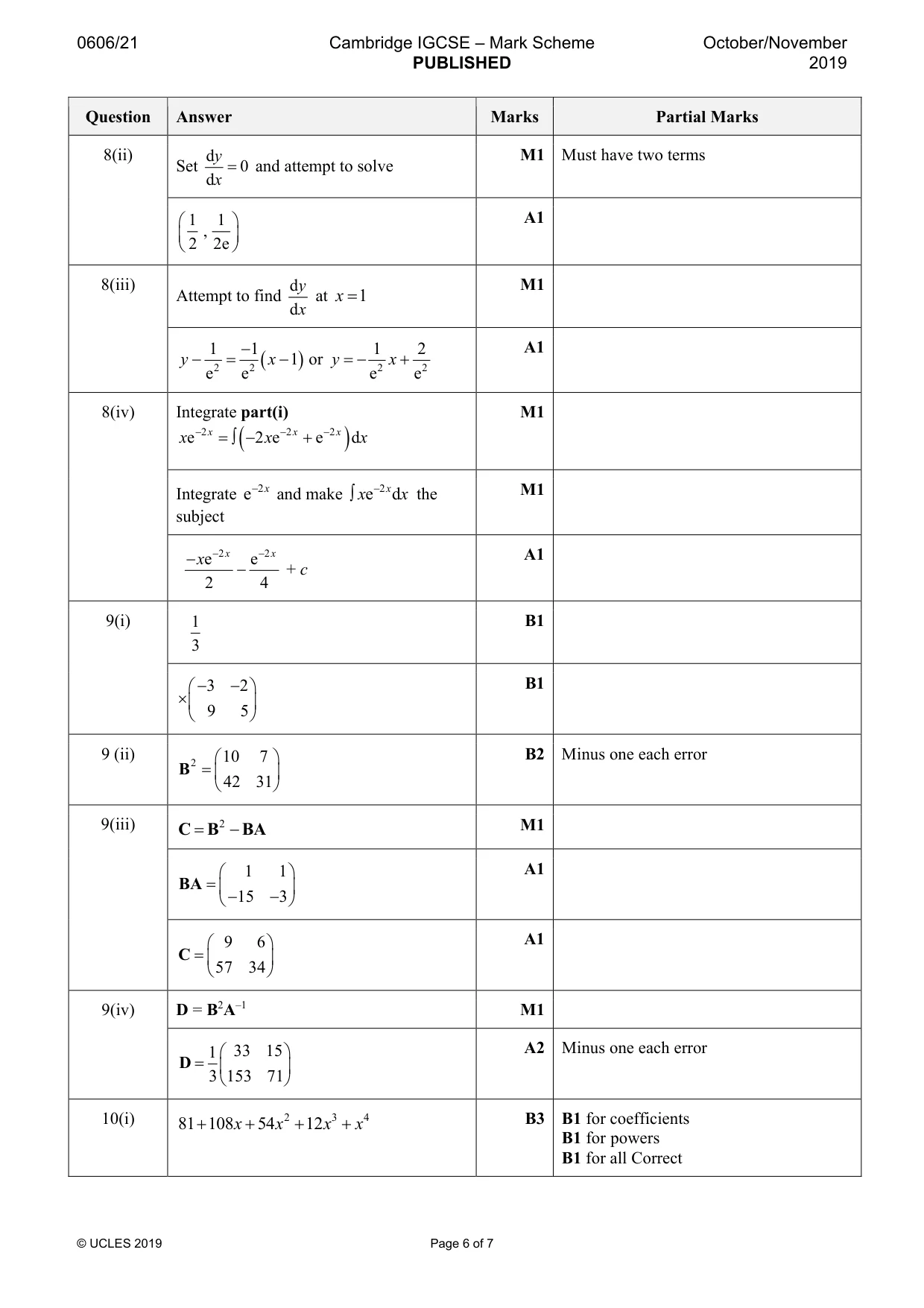 Mark scheme, page 6 of 7