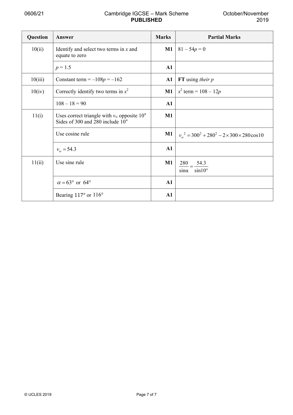 Mark scheme, page 7 of 7