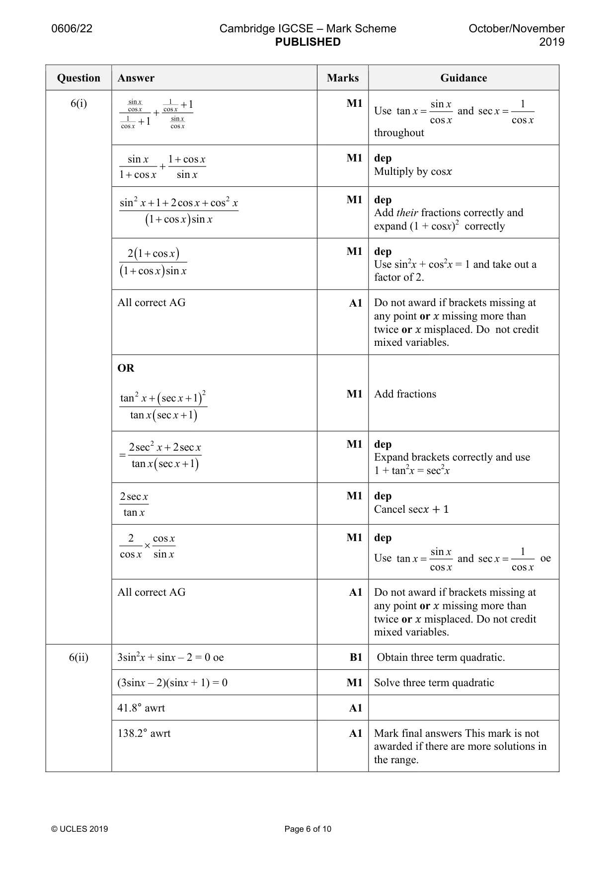 Mark scheme, page 6 of 10