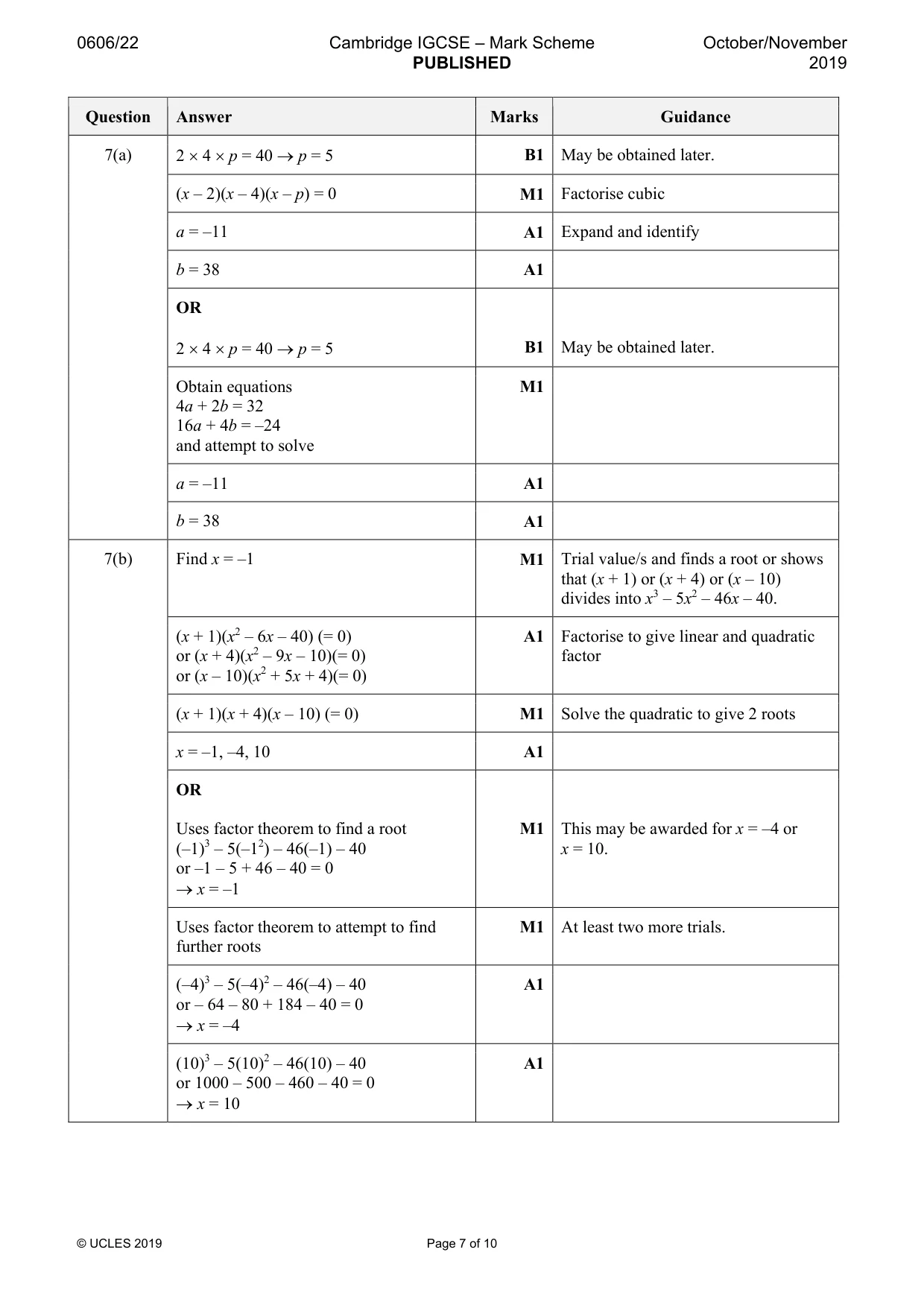 Mark scheme, page 7 of 10