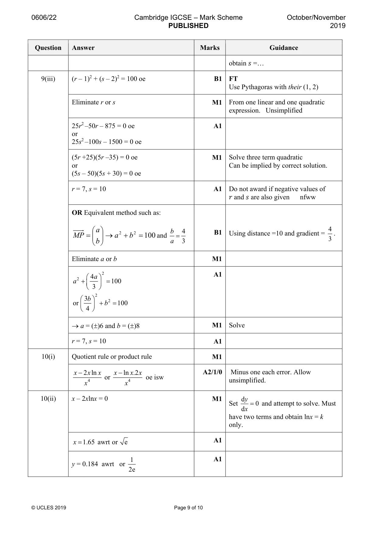 Mark scheme, page 9 of 10