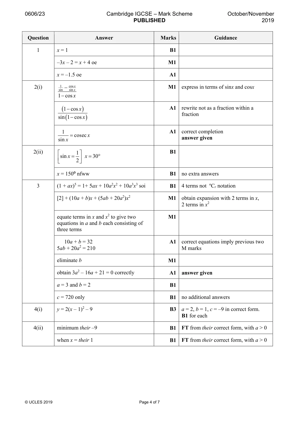 Mark scheme, page 4 of 7