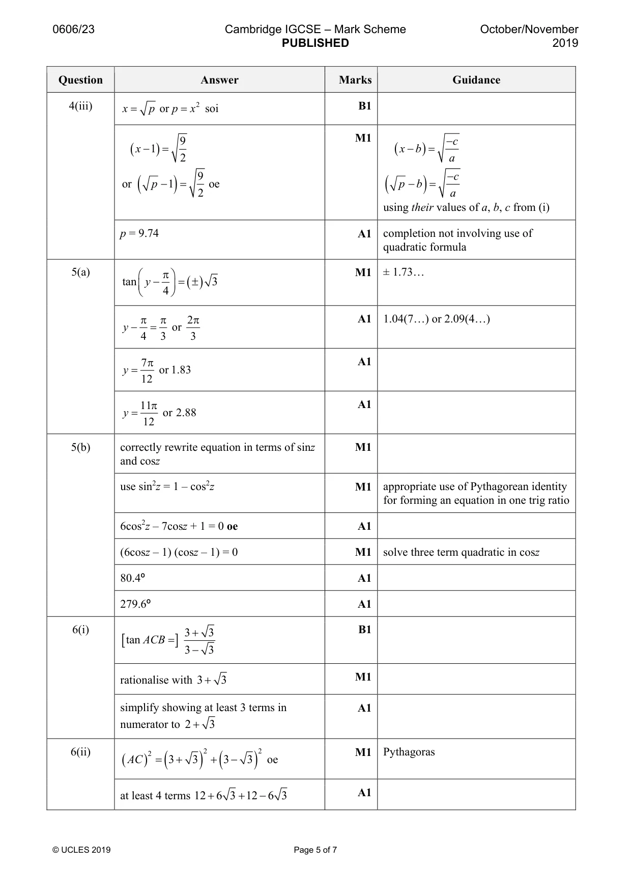 Mark scheme, page 5 of 7