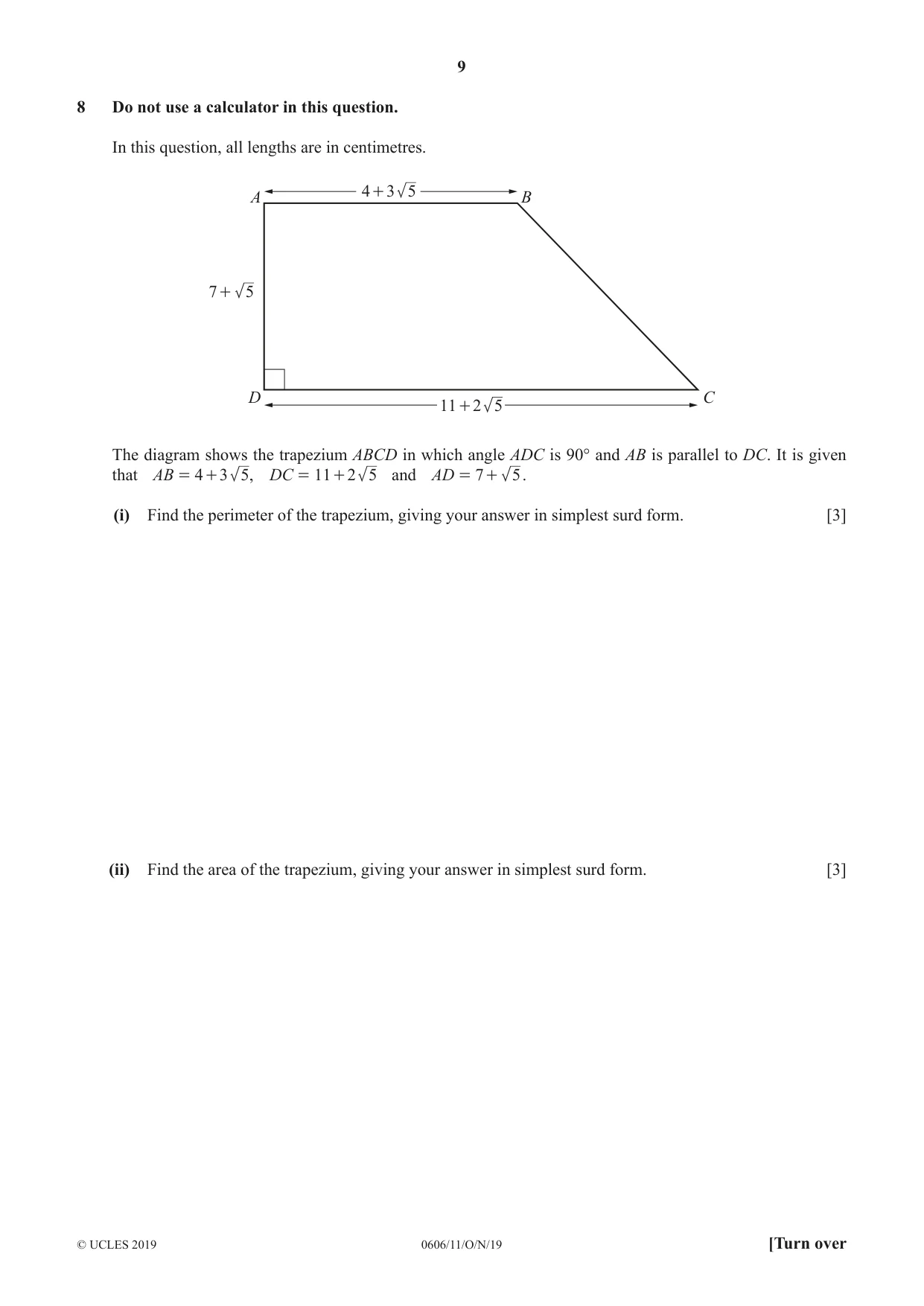 Cambridge IGCSE Mathematics - Additional 0606 2019 Oct/Nov Paper 1 · Variant 1 question paper, page 9 of 16