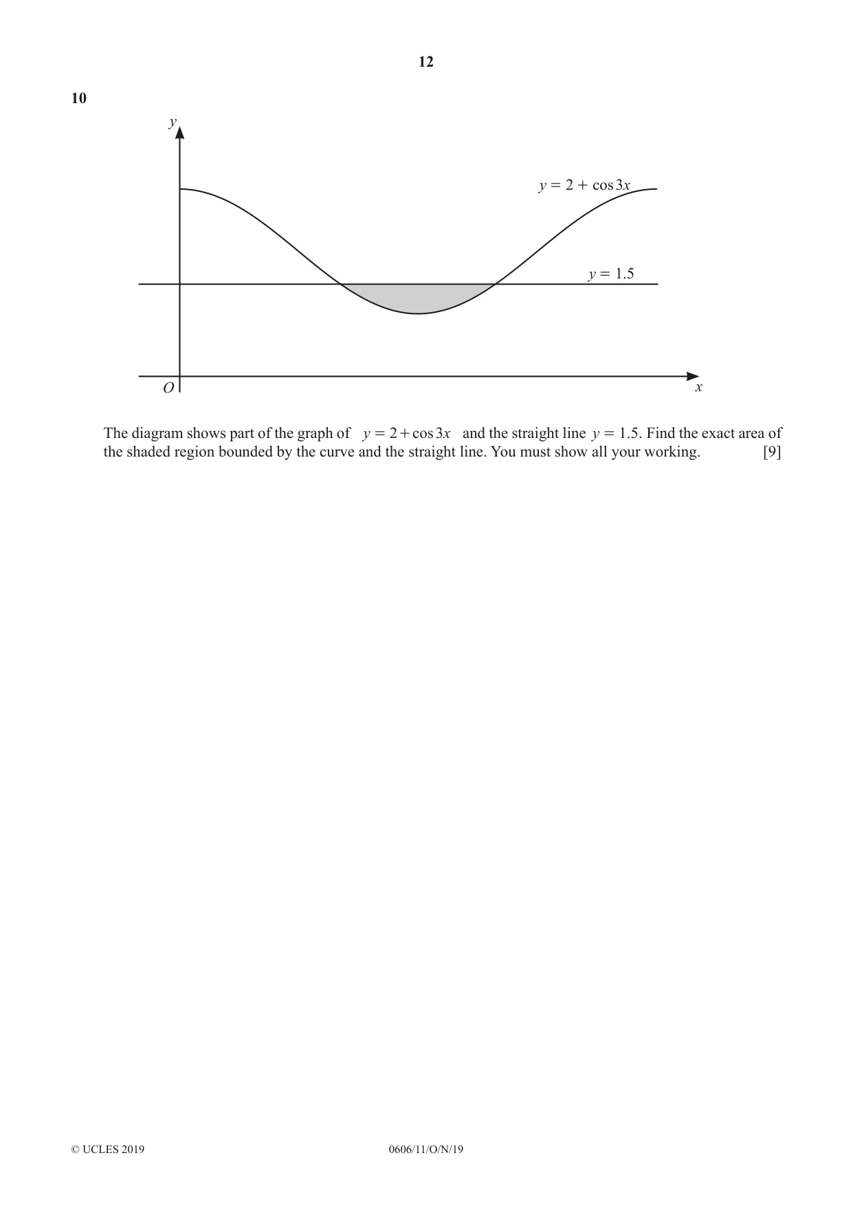 Cambridge IGCSE Mathematics - Additional 0606 2019 Oct/Nov Paper 1 · Variant 1 question paper, page 12 of 16