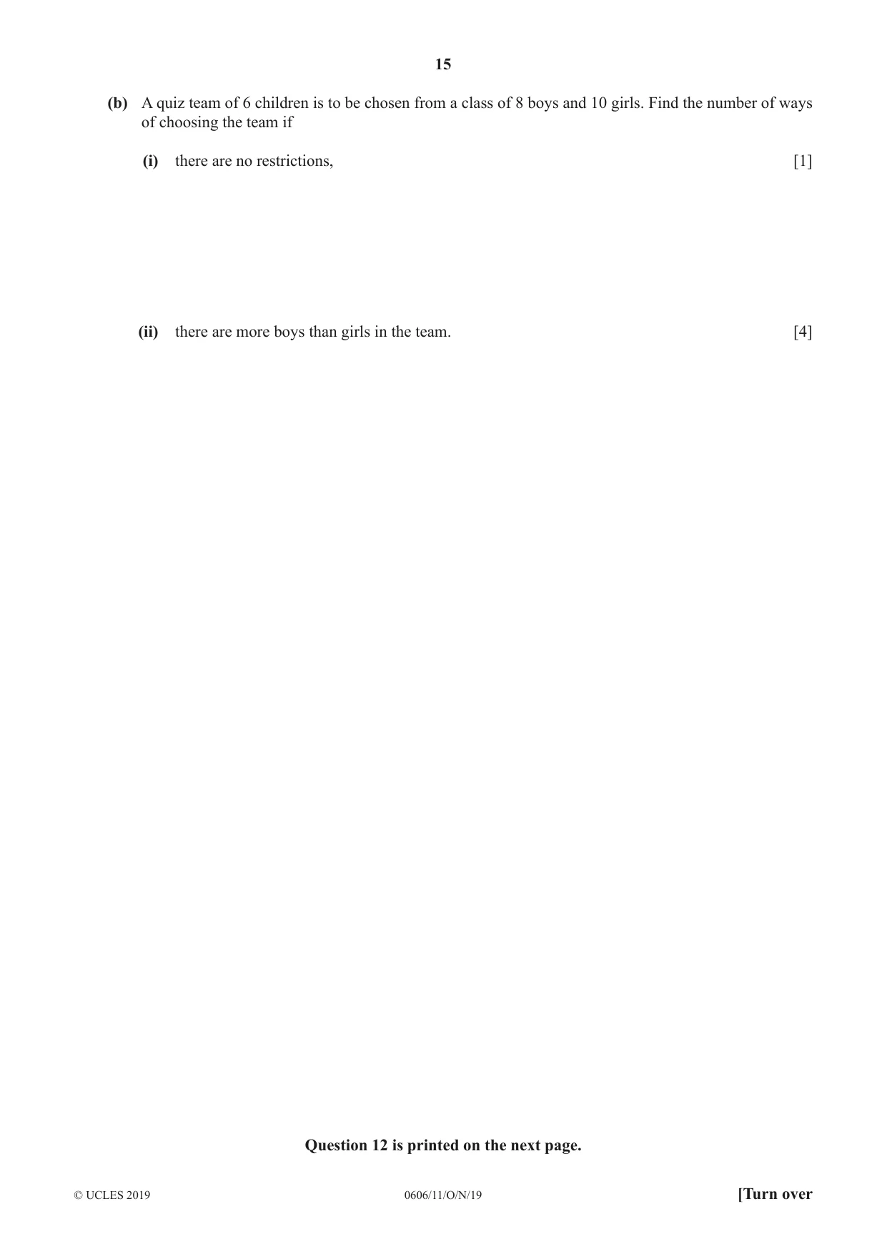 Cambridge IGCSE Mathematics - Additional 0606 2019 Oct/Nov Paper 1 · Variant 1 question paper, page 15 of 16
