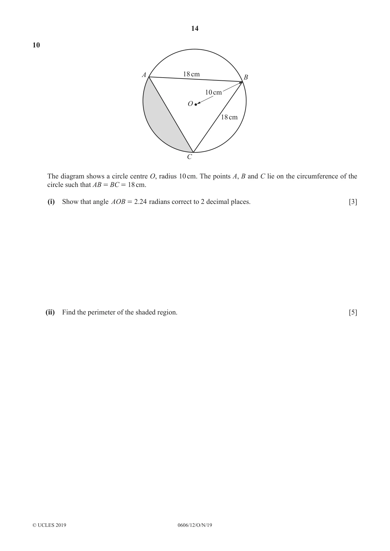 Cambridge IGCSE Mathematics - Additional 0606 2019 Oct/Nov Paper 1 · Variant 2 question paper, page 14 of 16
