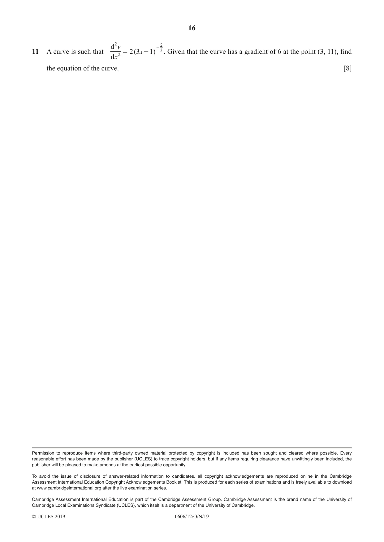 Cambridge IGCSE Mathematics - Additional 0606 2019 Oct/Nov Paper 1 · Variant 2 question paper, page 16 of 16