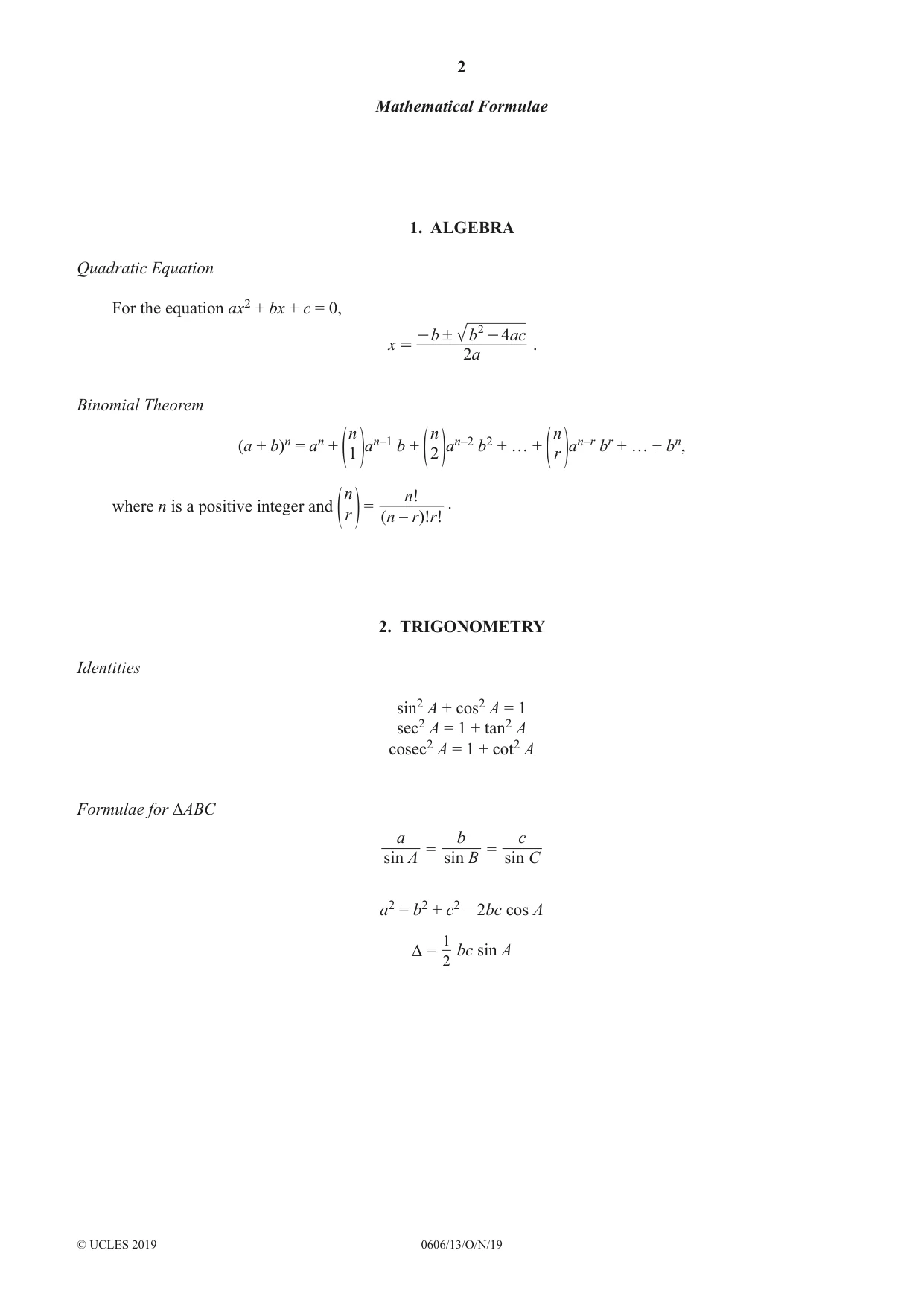 Cambridge IGCSE Mathematics - Additional 0606 2019 Oct/Nov Paper 1 · Variant 3 question paper, page 2 of 16