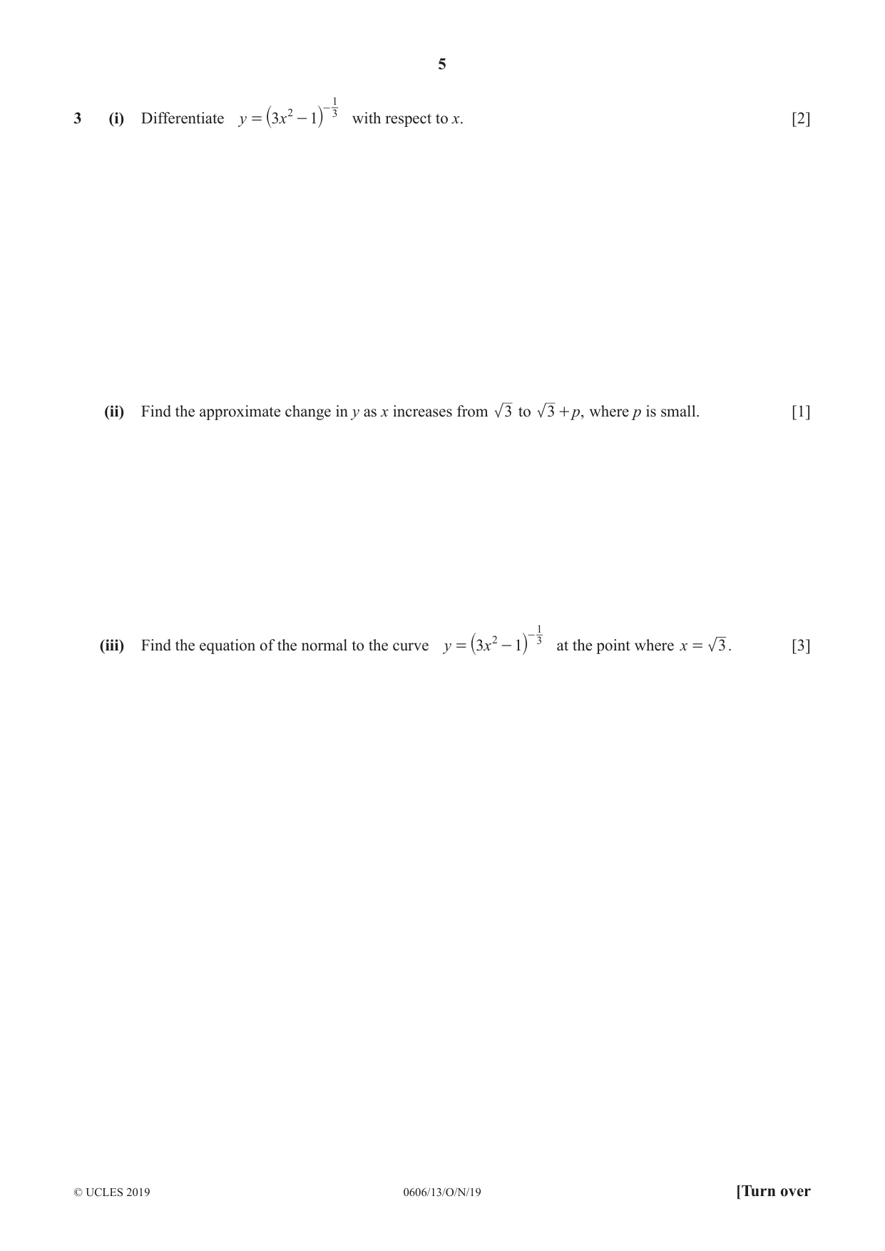 Cambridge IGCSE Mathematics - Additional 0606 2019 Oct/Nov Paper 1 · Variant 3 question paper, page 5 of 16