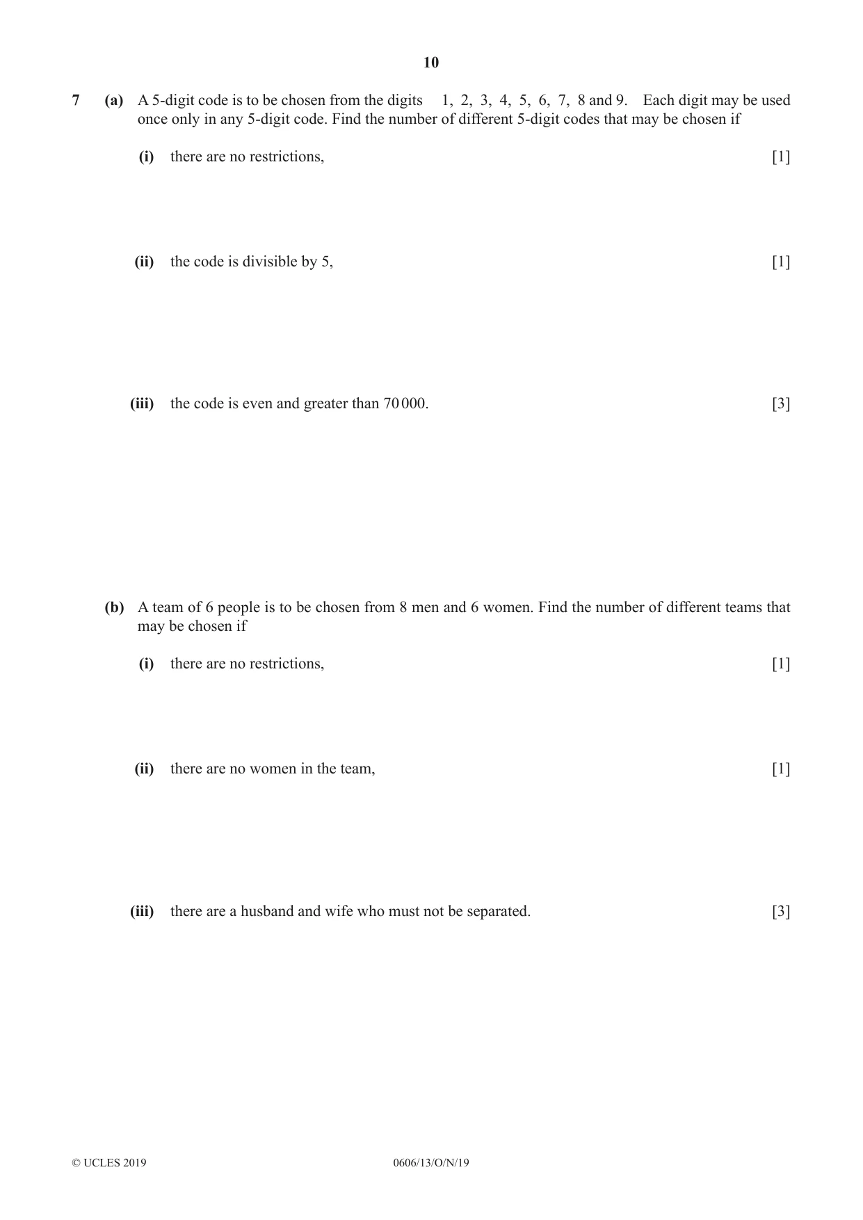 Cambridge IGCSE Mathematics - Additional 0606 2019 Oct/Nov Paper 1 · Variant 3 question paper, page 10 of 16