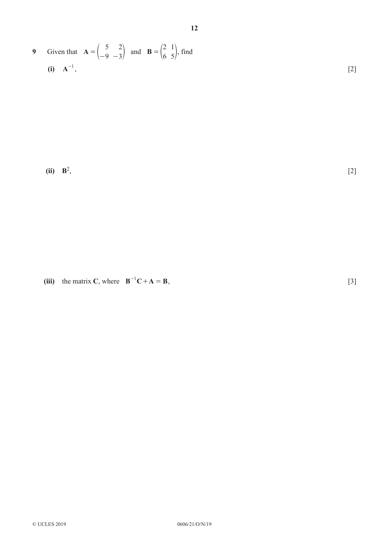 Cambridge IGCSE Mathematics - Additional 0606 2019 Oct/Nov Paper 2 · Variant 1 question paper, page 12 of 16
